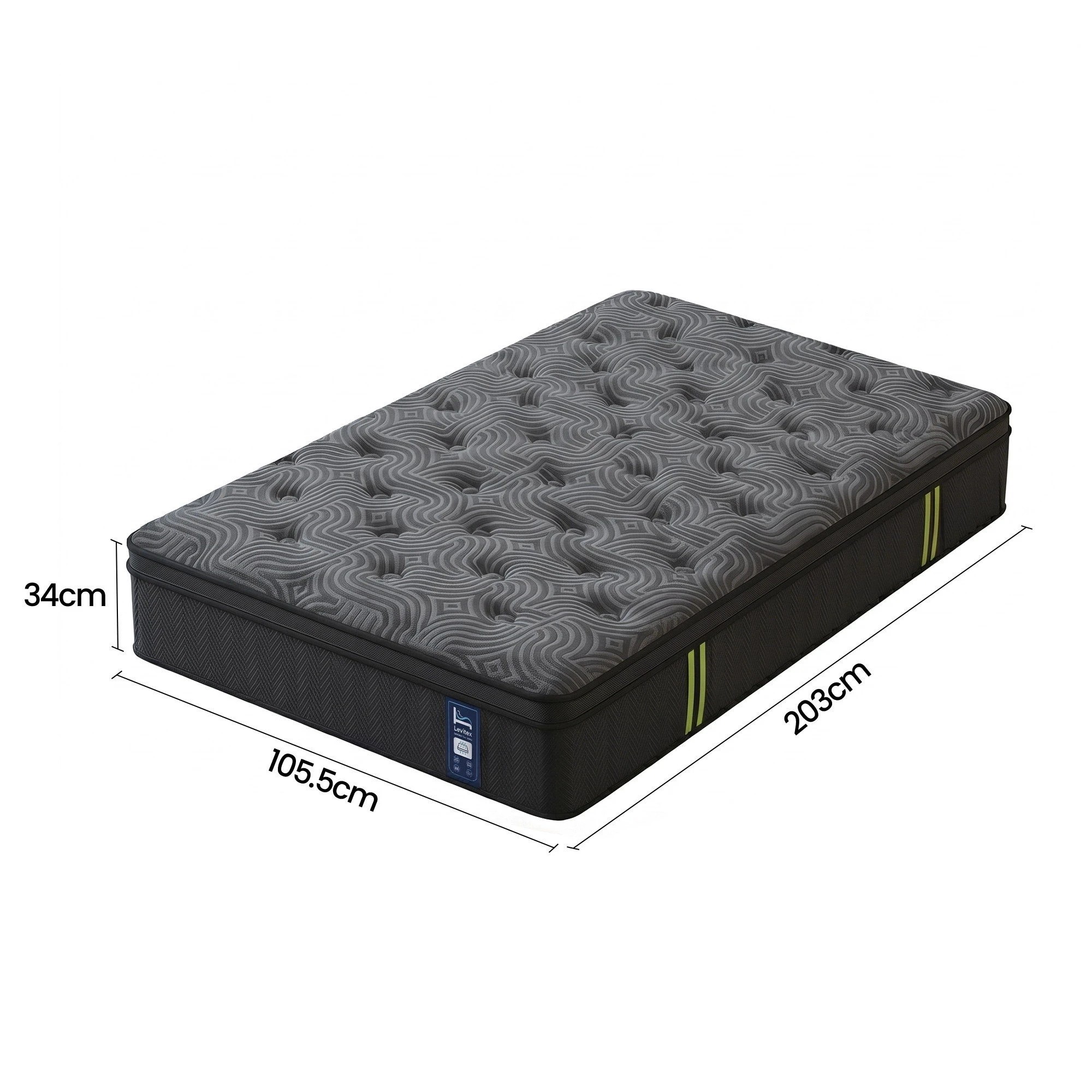 2 Levitex King Single Hybrid Mattress with 5-Zone Springs, Gel Foam, Reinforced Edge - King Single Bed - Black, 2 of 9