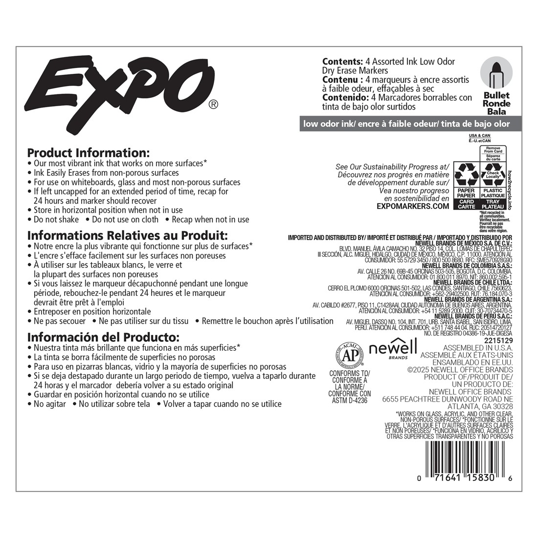 4 4 Pack Expo Dry Erase Whiteboard Marker Bullet Tip - Business Assorted, 4 of 10