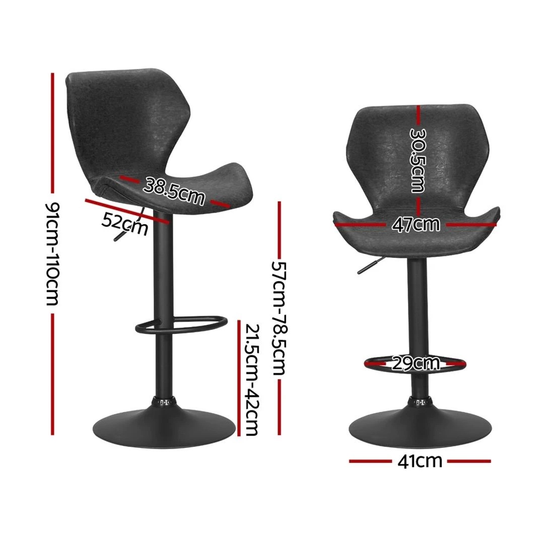 1 Artiss 4x Bar Stools Vintage Leather Gas Lift
 - black, 1 of 3