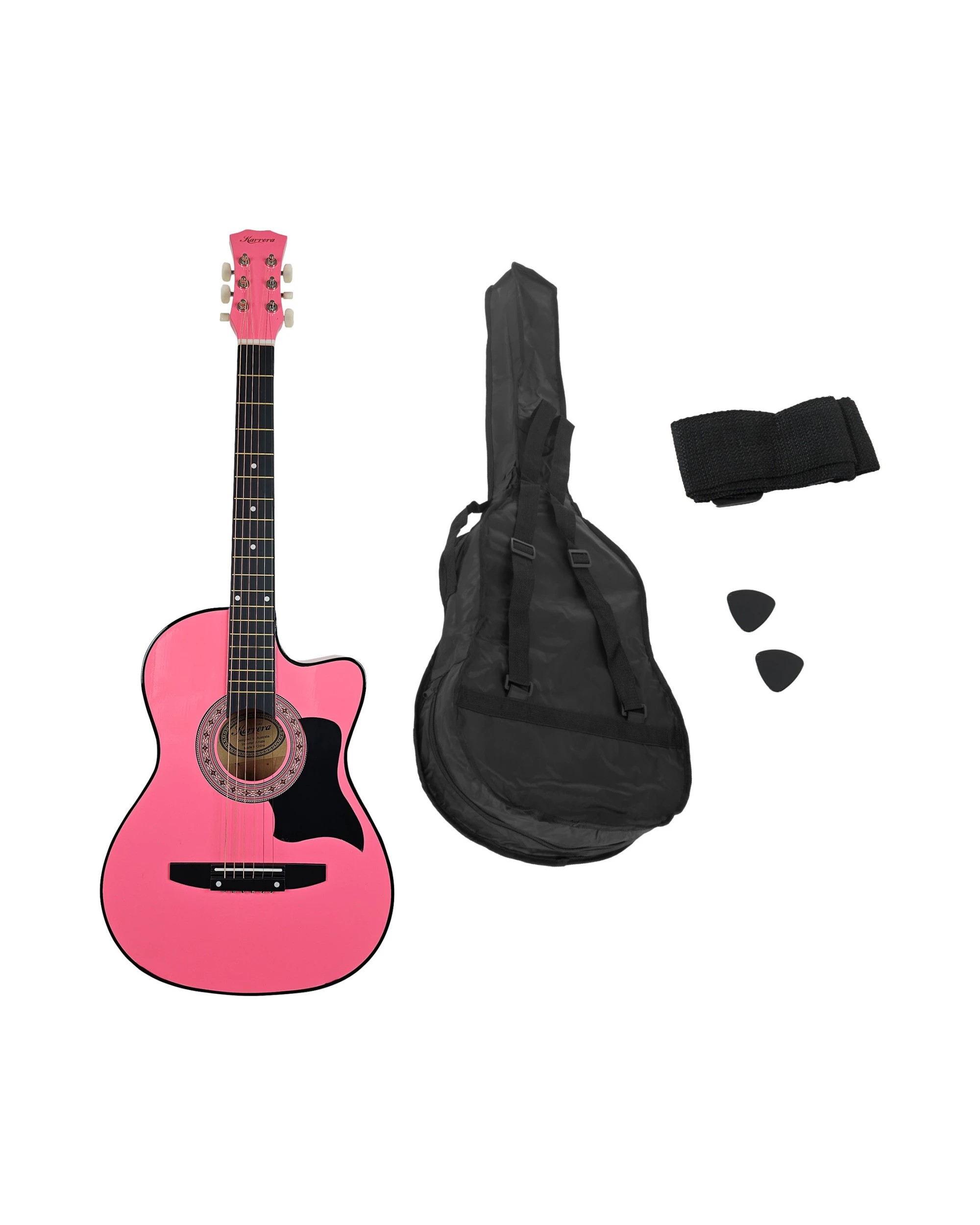 4 Karrera 38in Cutaway Acoustic Guitar with Guitar Bag - Pink, 4 of 5