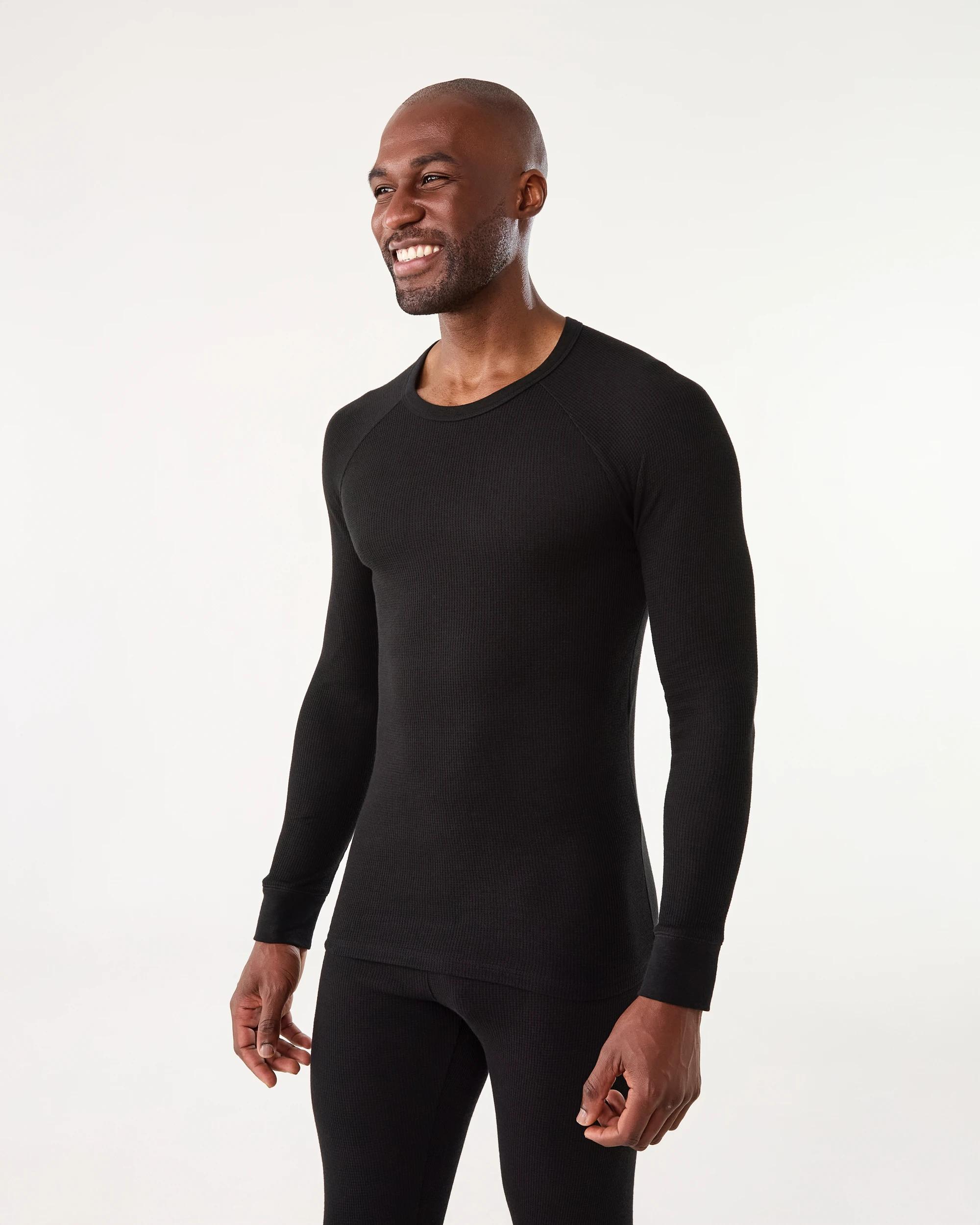 2 Long Sleeve Mini Waffle Thermal Top Black, 2 of 4