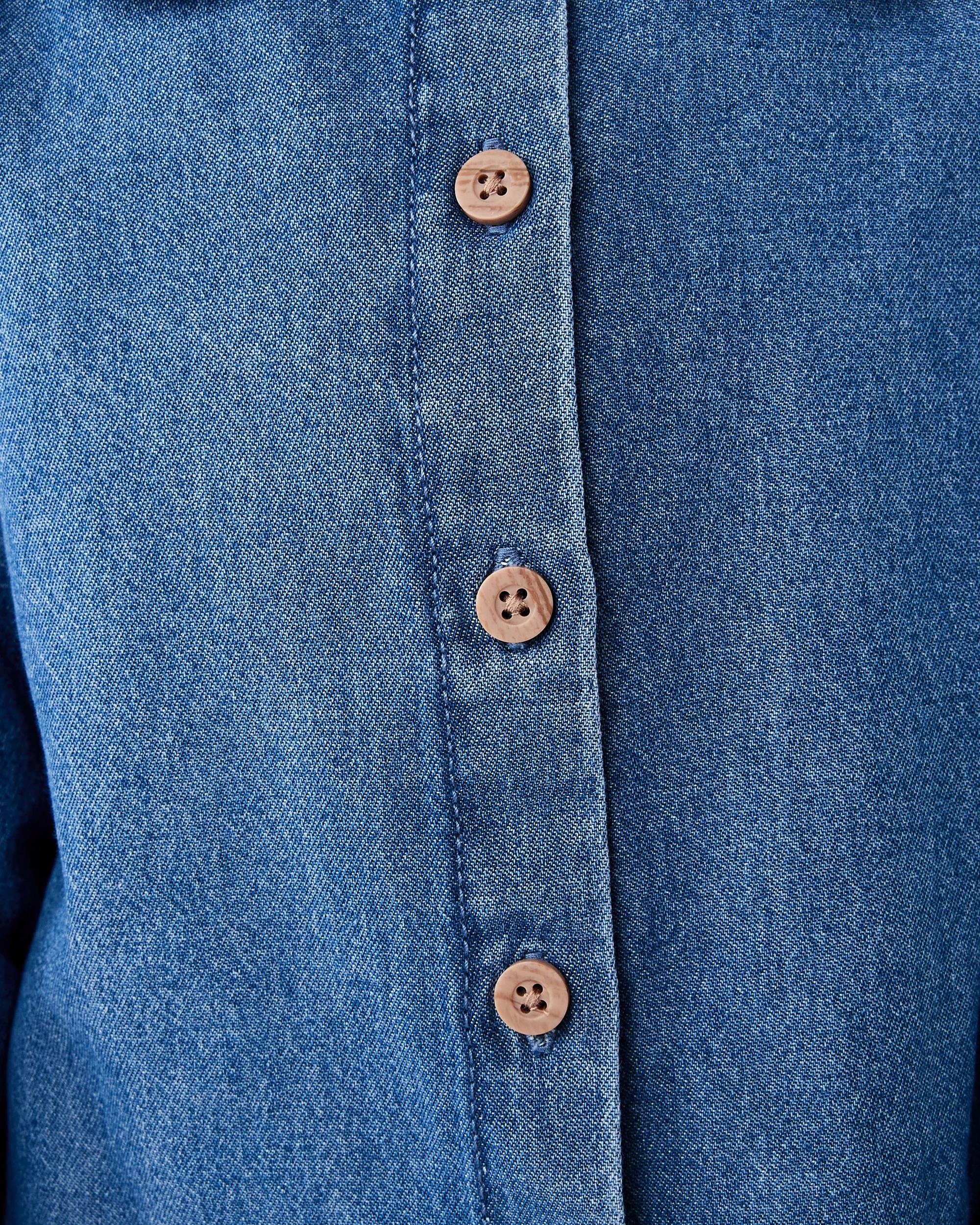 6 Long Sleeve Denim Frill Shirt Red Cherry, 6 of 9