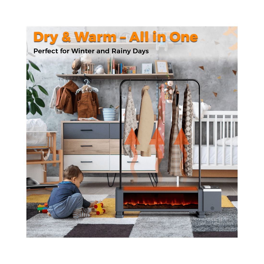 4 Advwin Baseboard Heater With 3d Flame 2200w Black
 - Black, 4 of 8