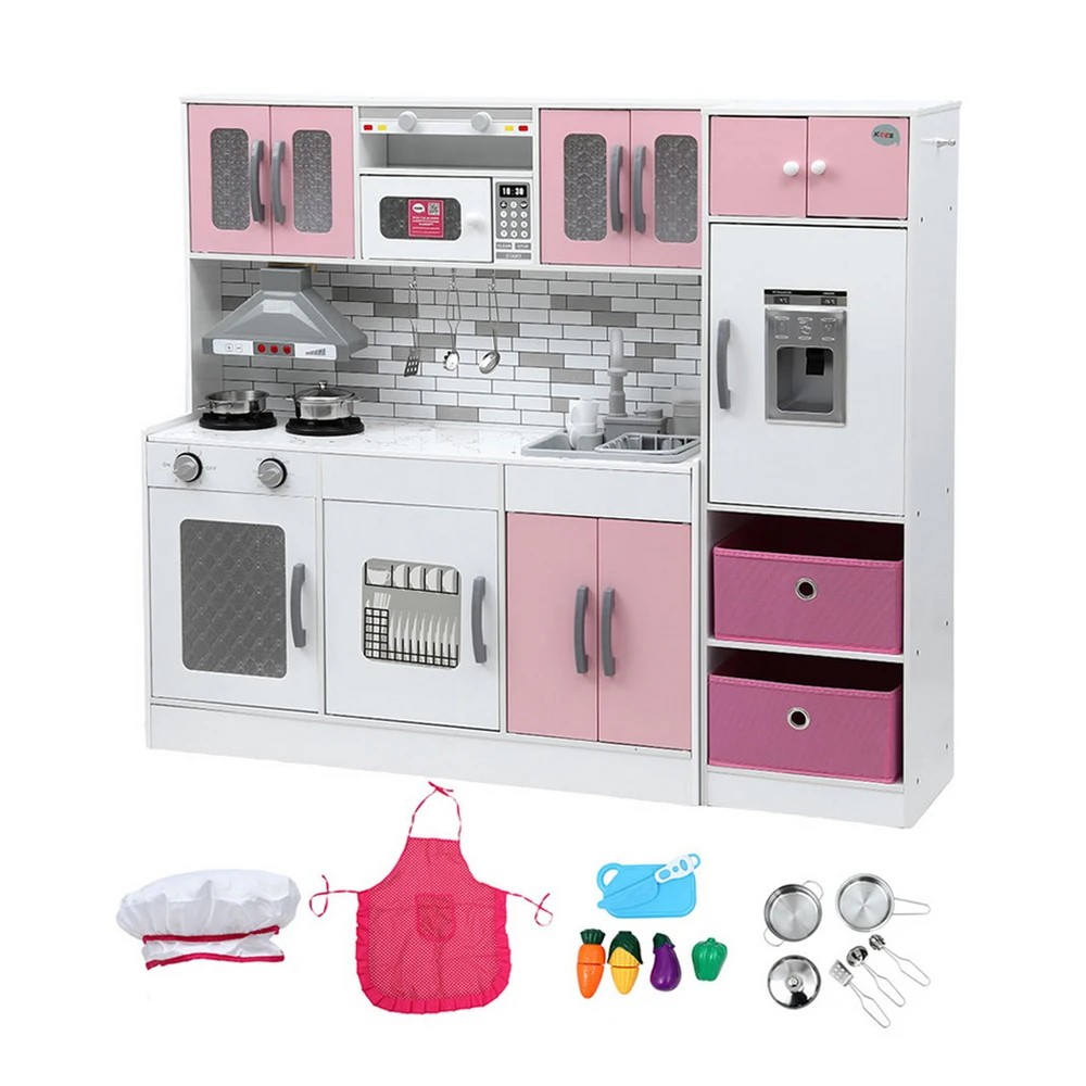 1 Keezi Kids Kitchen Playset 2 Piece en Pretend Play Coffee Maker Toy 100CM - Pink, 1 of 8