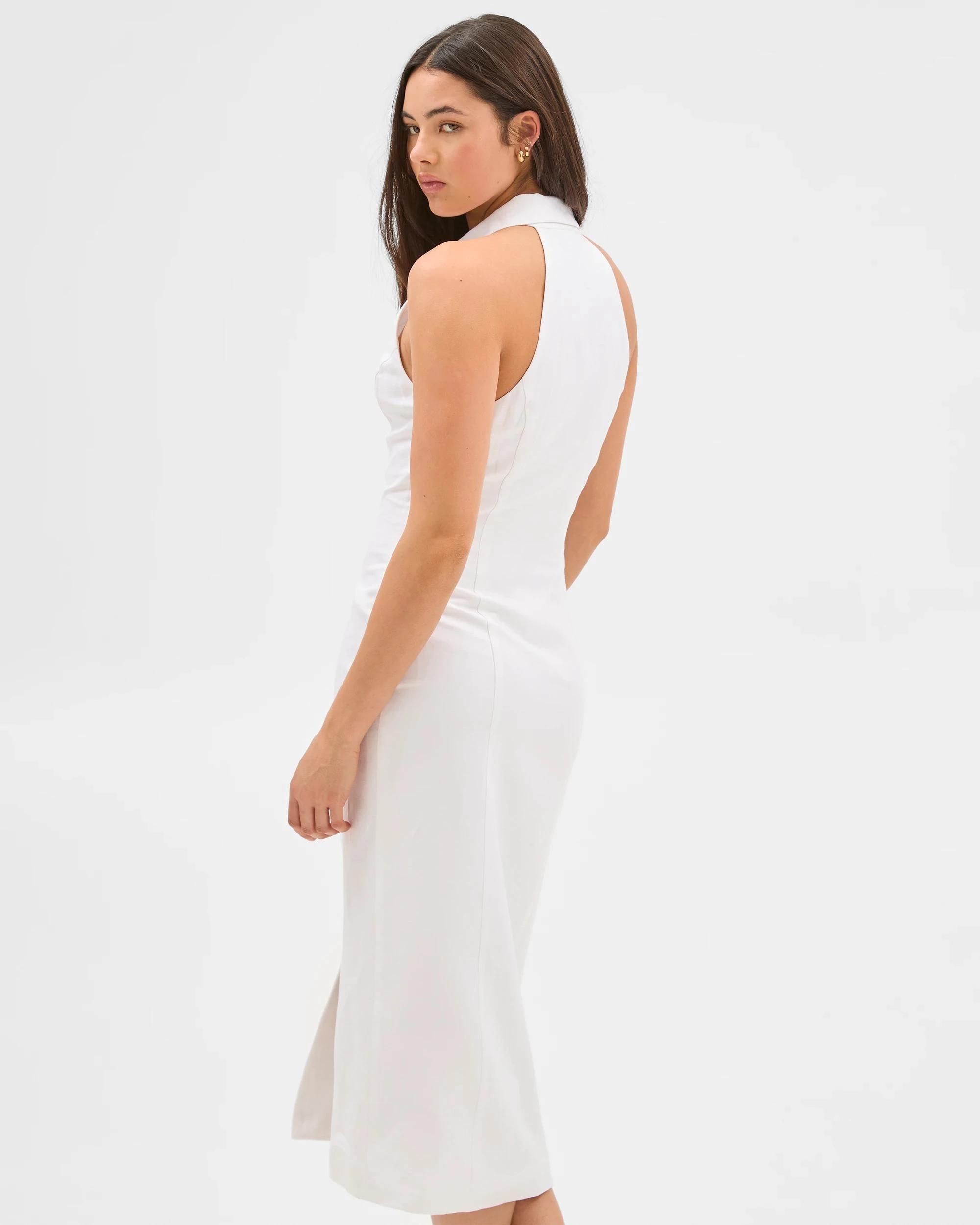 5 European Linen Blend Collared Midi Dress - Lily Loves LILY WHITE, 5 of 6