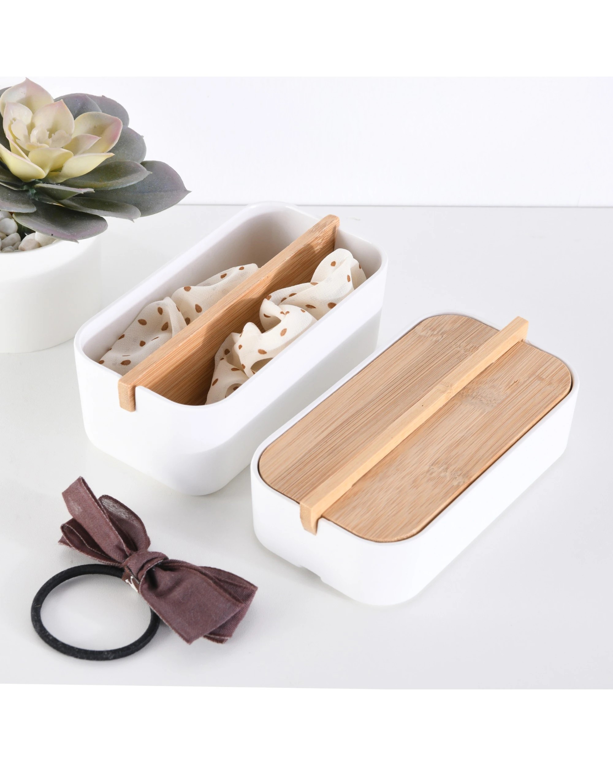 2 Takara Takae Bamboo Double Layer Jewellery Box - White, 2 of 6