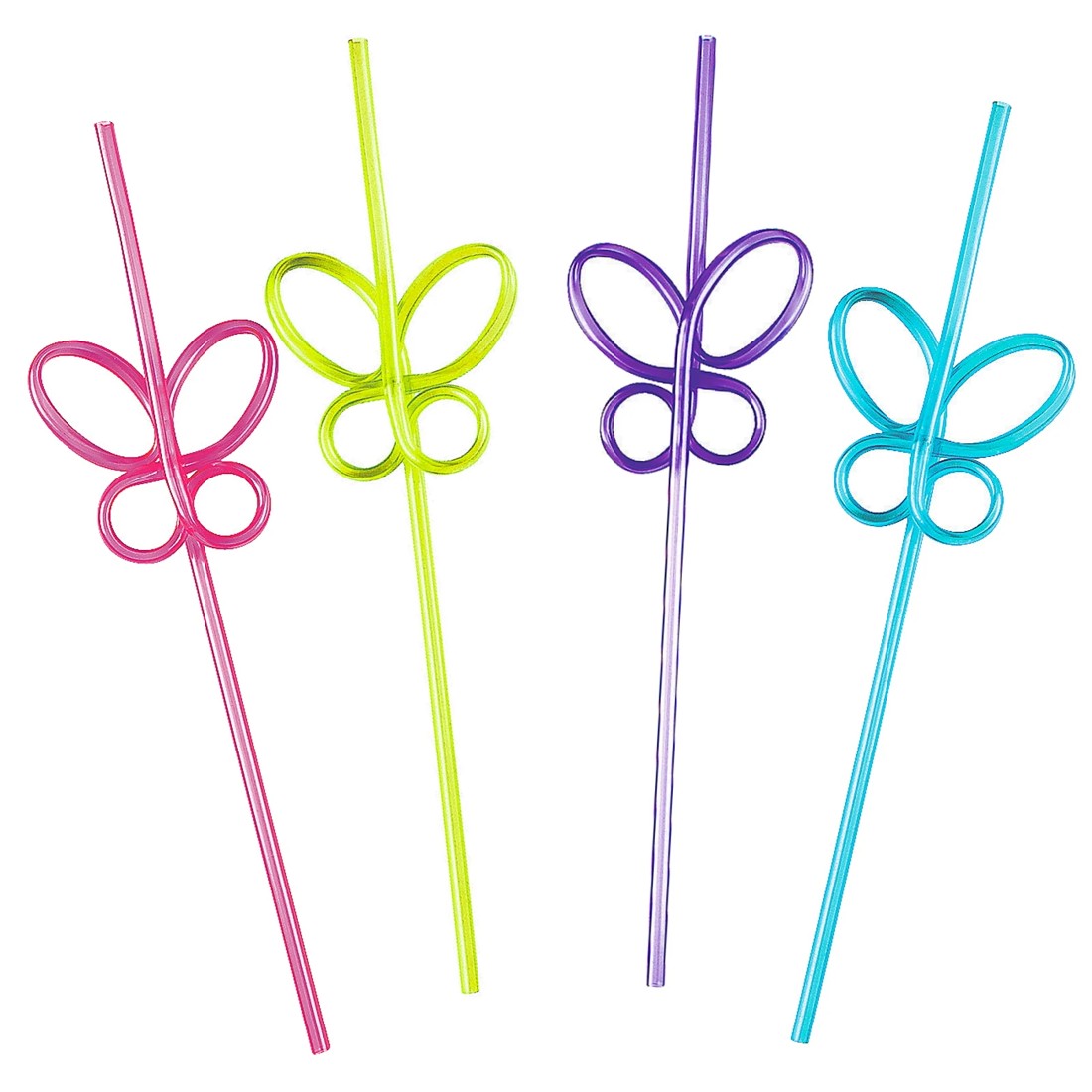 1 Fun Express Coloured Plastic Butterfly Straws (Pack of 6), 1 of 1