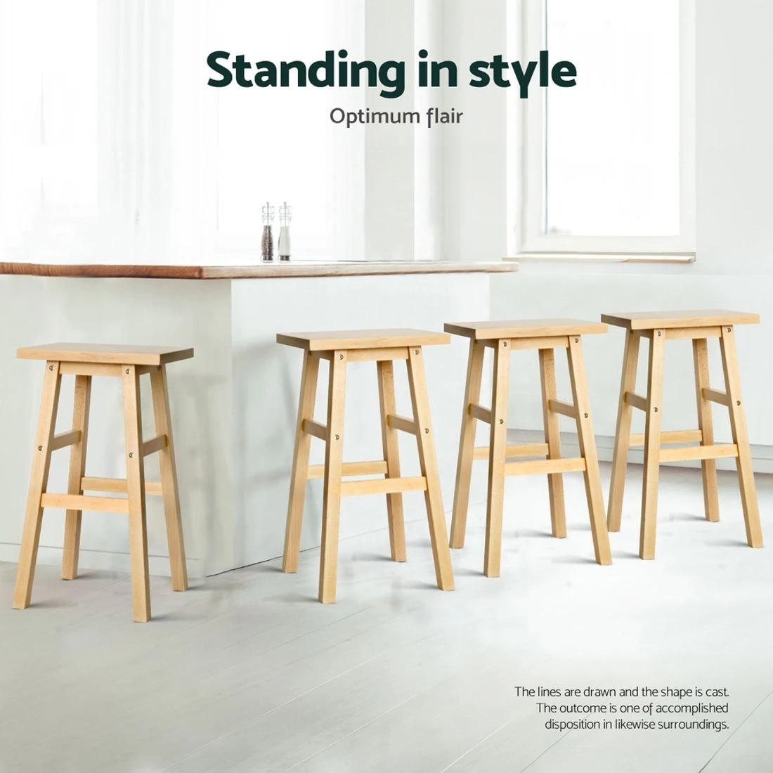 4 Artiss 4x Bar Stools Kitchen Chairs Wooden Nature - Natural, 4 of 4