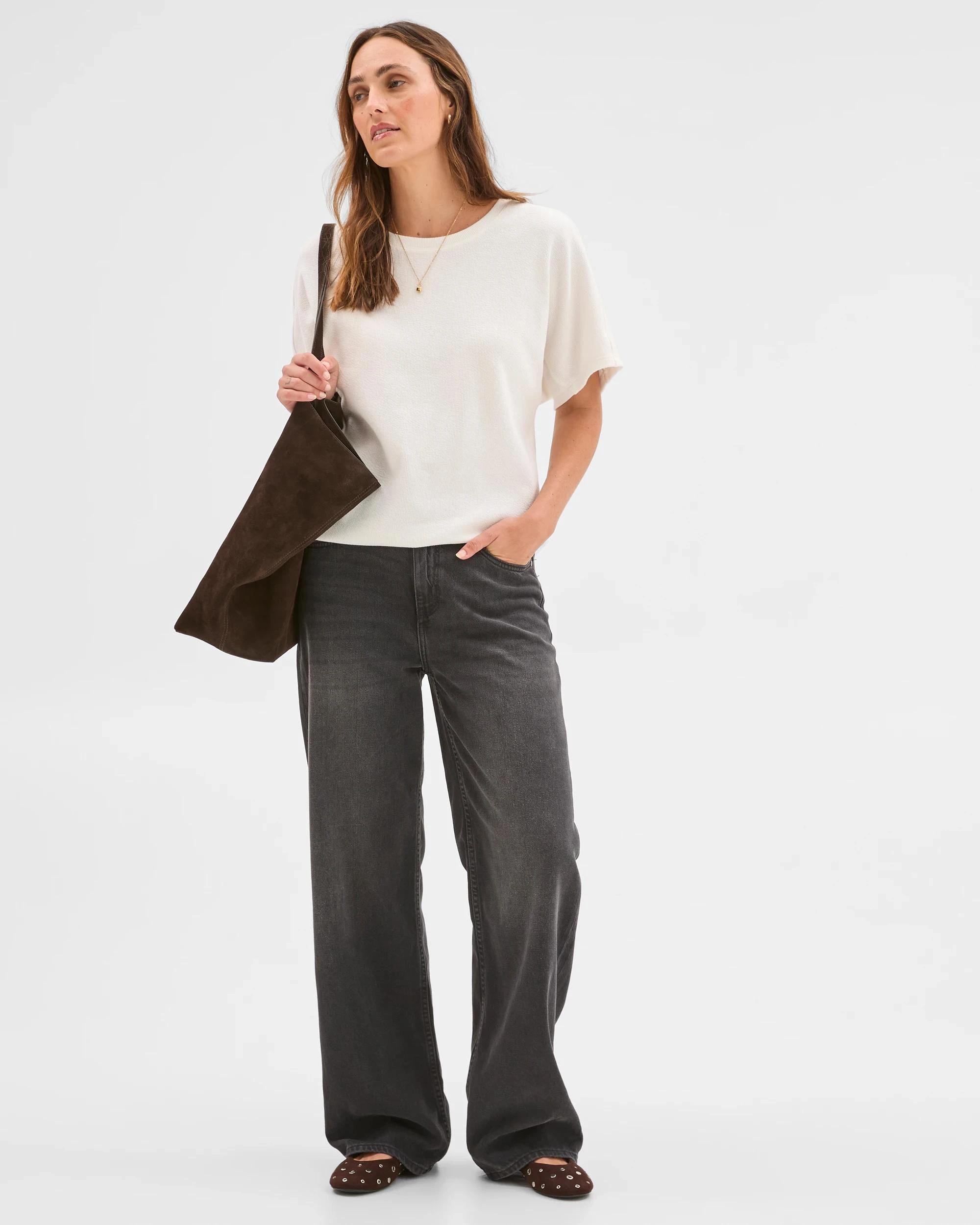 1 Target Woman Spliced Cocoon Boxy T-Shirt CLOUD DANCER, 1 of 6