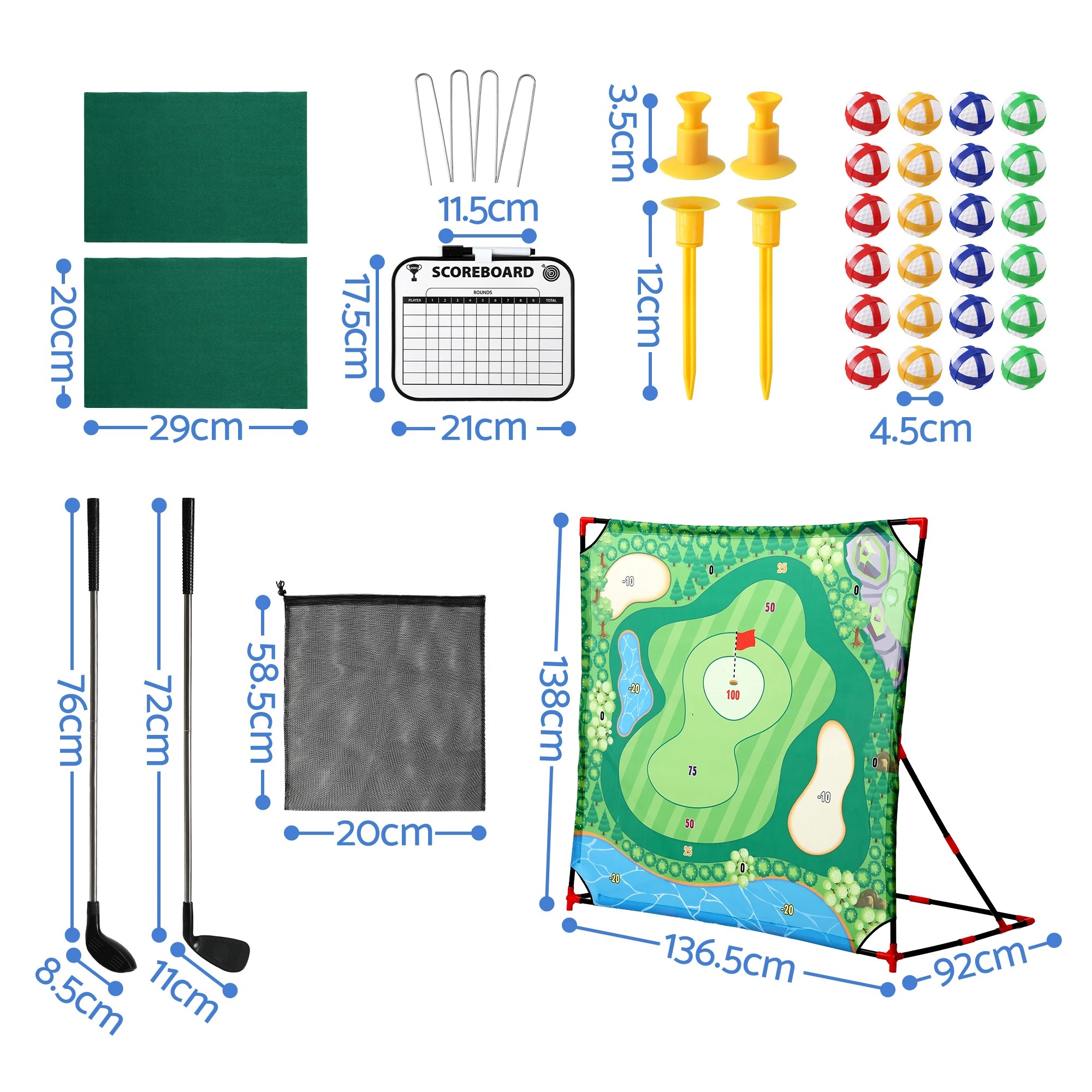 2 Keezi Kids Golf Play Set Chipping Game, 24 Sticky Balls, Adjustable Club & 2 Hitting Mats - Green, 2 of 9