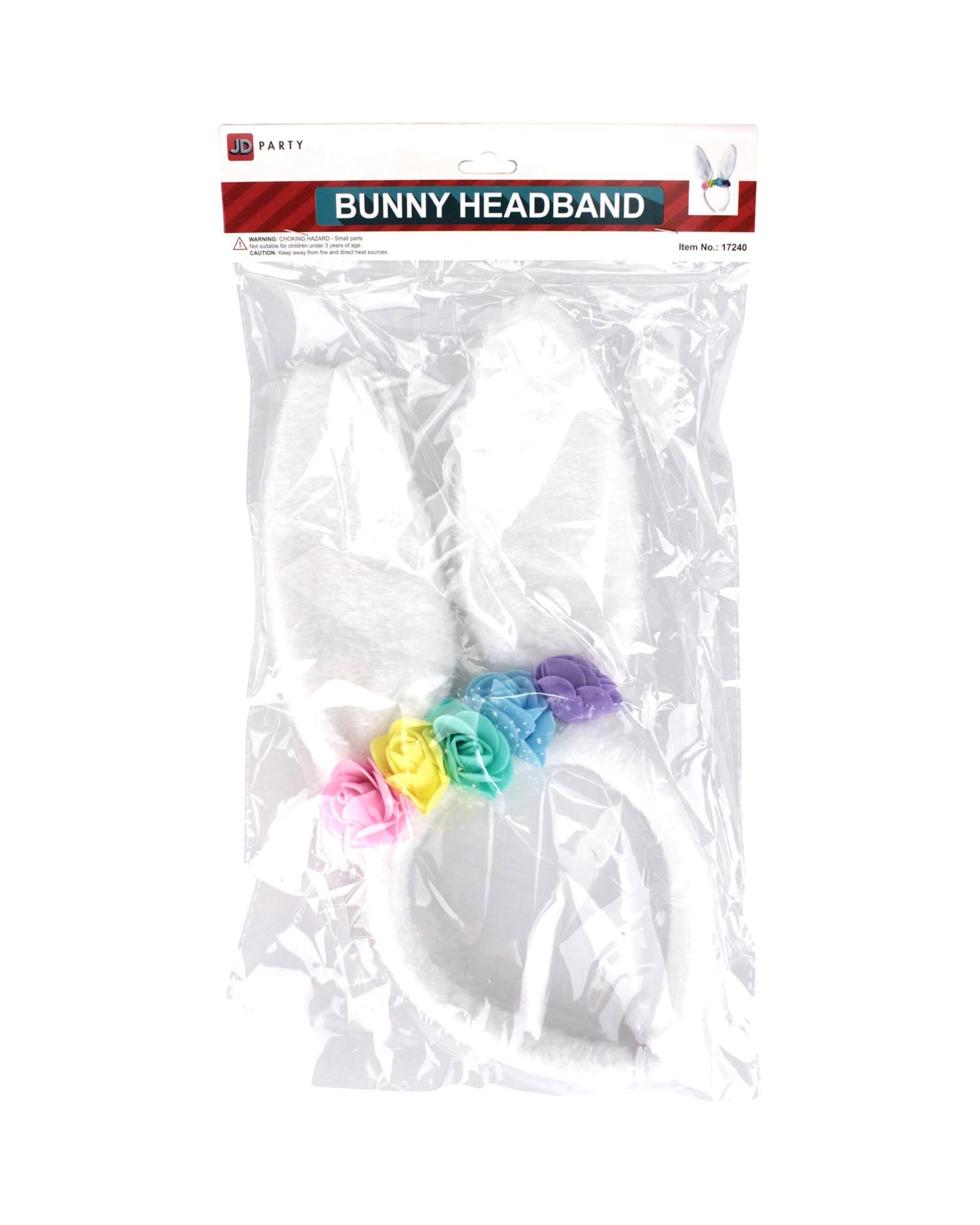 2 JDParty White Plush Bunny Ears Floral Headband, 2 of 3