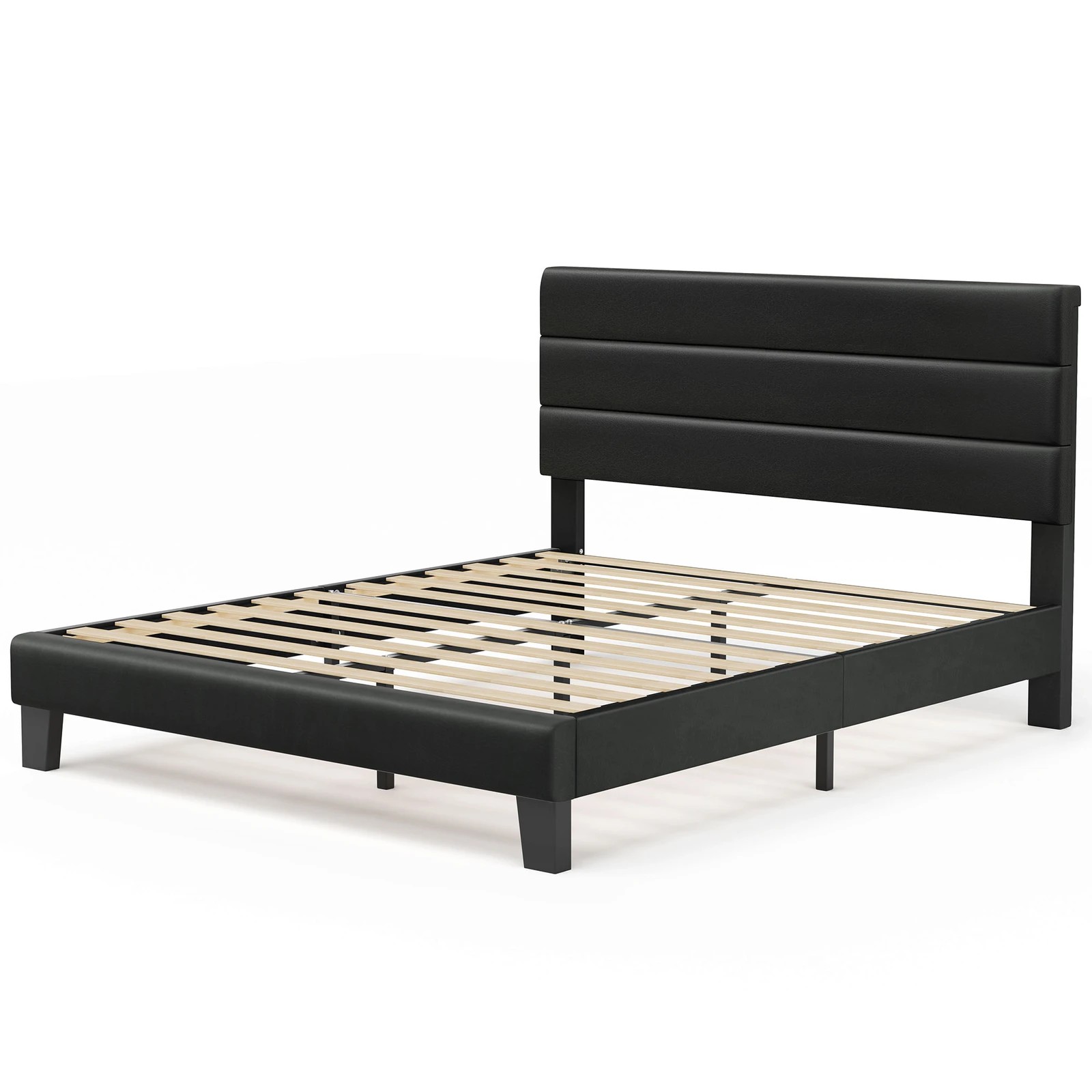 1 Alfordson Bed Frame Queen Size Upholstered Platform Leather Harlene - Black, 1 of 10