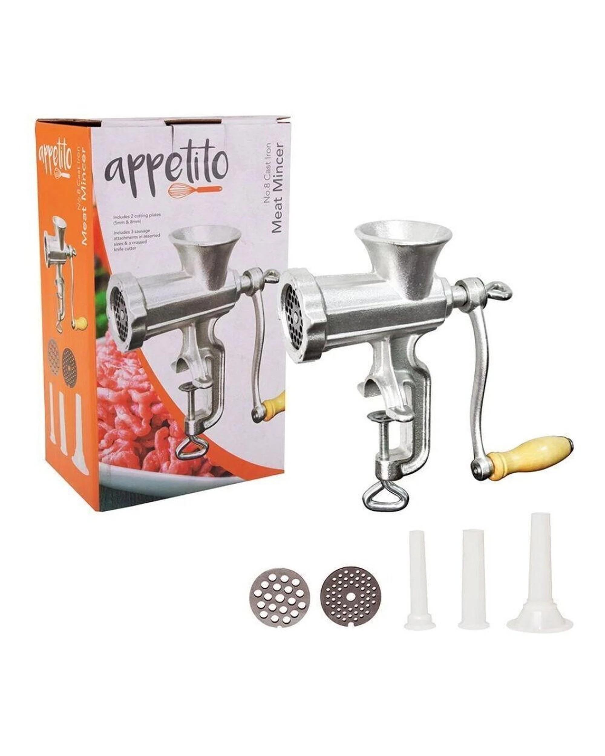 2 Appetito Cast Iron Meat Mincer No.8 Manual Sausage & Mince Maker 2428 - Silver, 2 of 5