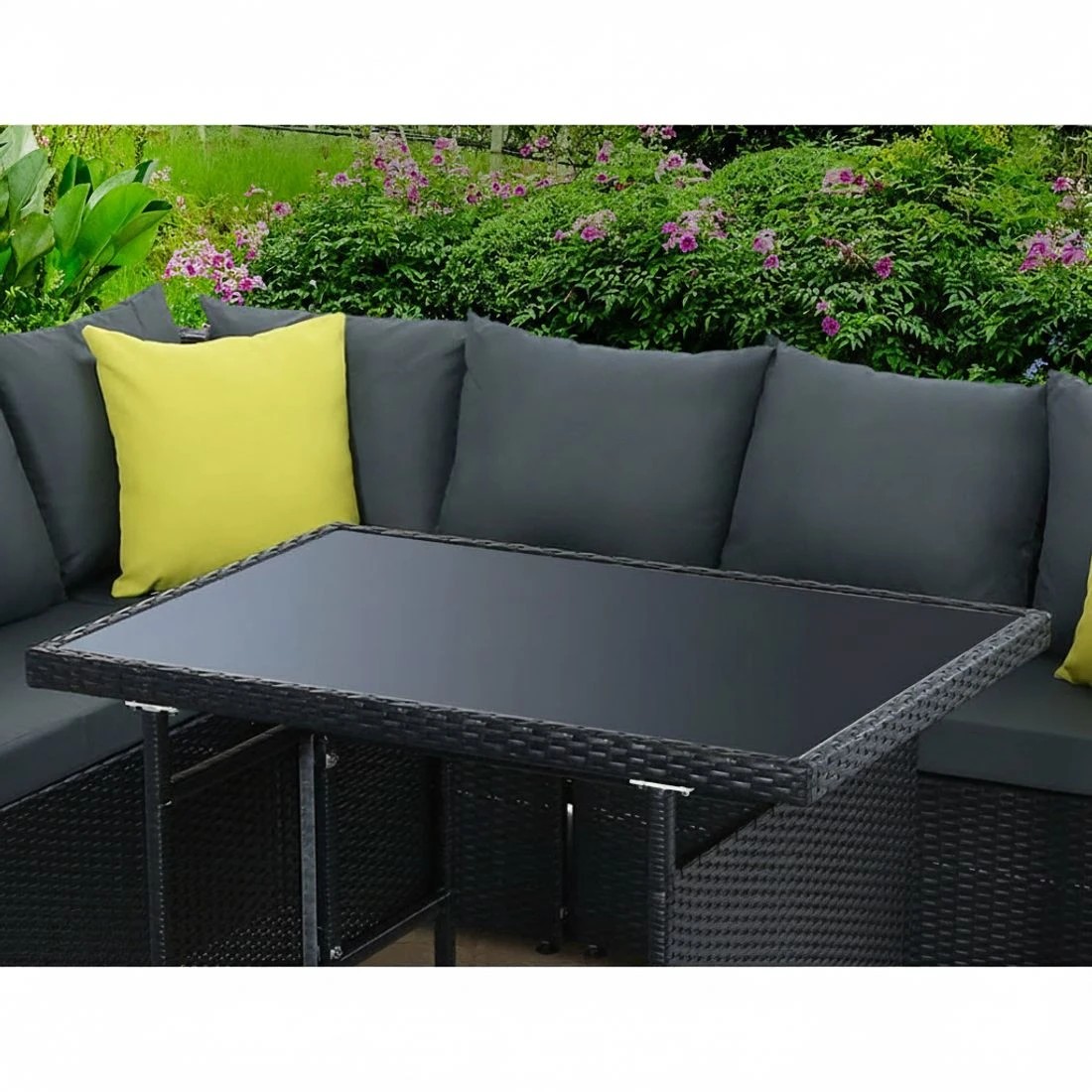 5 Gardeon Outdoor Dining Set Aluminum Table Chairs Wicker Setting - Black, 5 of 6