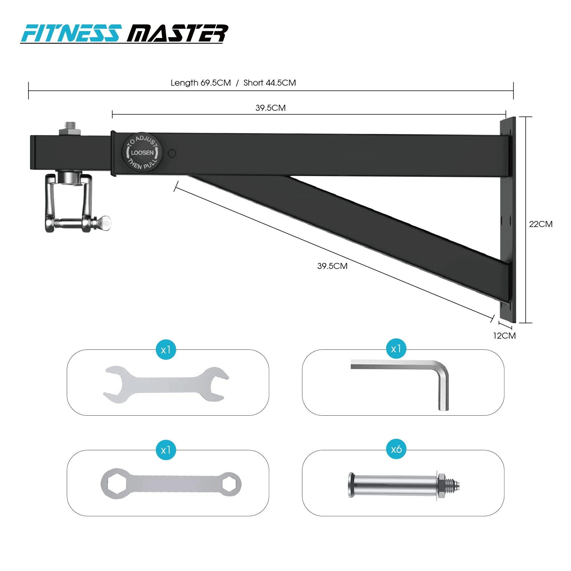 3 Fitness Master Heavyduty Bag Hanger Wall Mount Punching Adjustable Bracket 150kg, 3 of 7