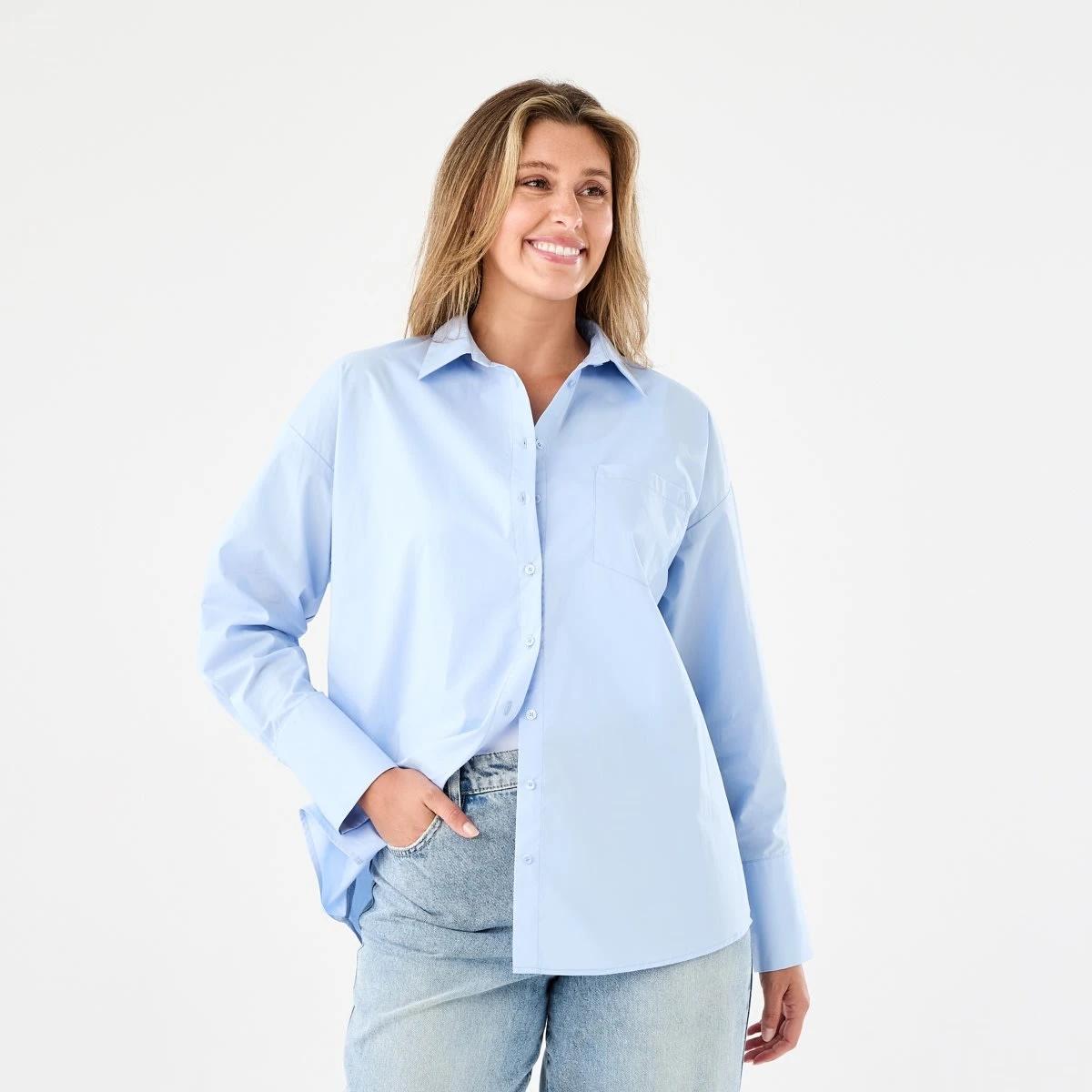 2 Long Sleeve Oversized Cotton Shirt Bruni Blue, 2 of 7