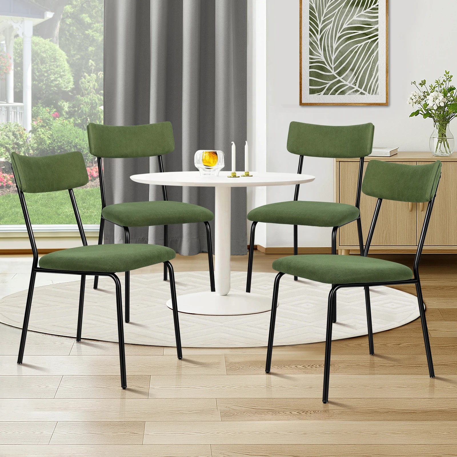 2 Alfordson 4x Dining Chairs Accent Kitchen Lounge Curved Backrest Corduroy - Green, 2 of 9