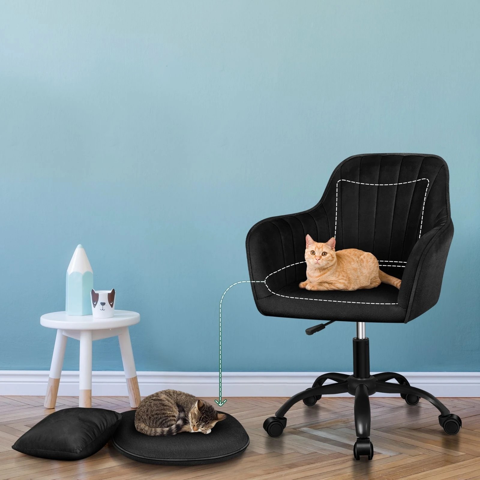 2 Alfordson Velvet Office Chair Fabric Armchair Computer Swivel Adult Kids - Black, 2 of 10