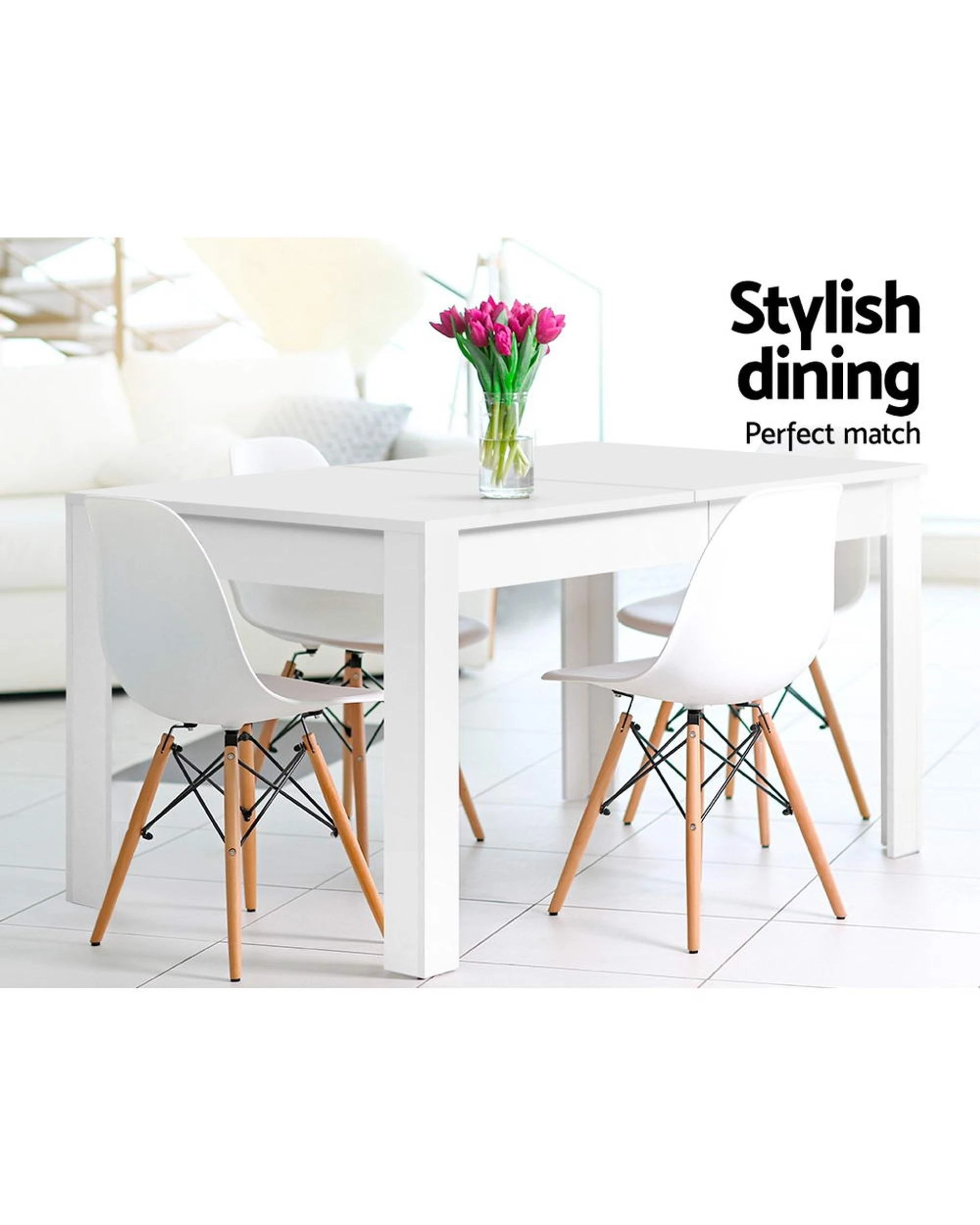 3 Artiss Dining Table Rectangular 4 Seater 120cm
 - White, 3 of 3