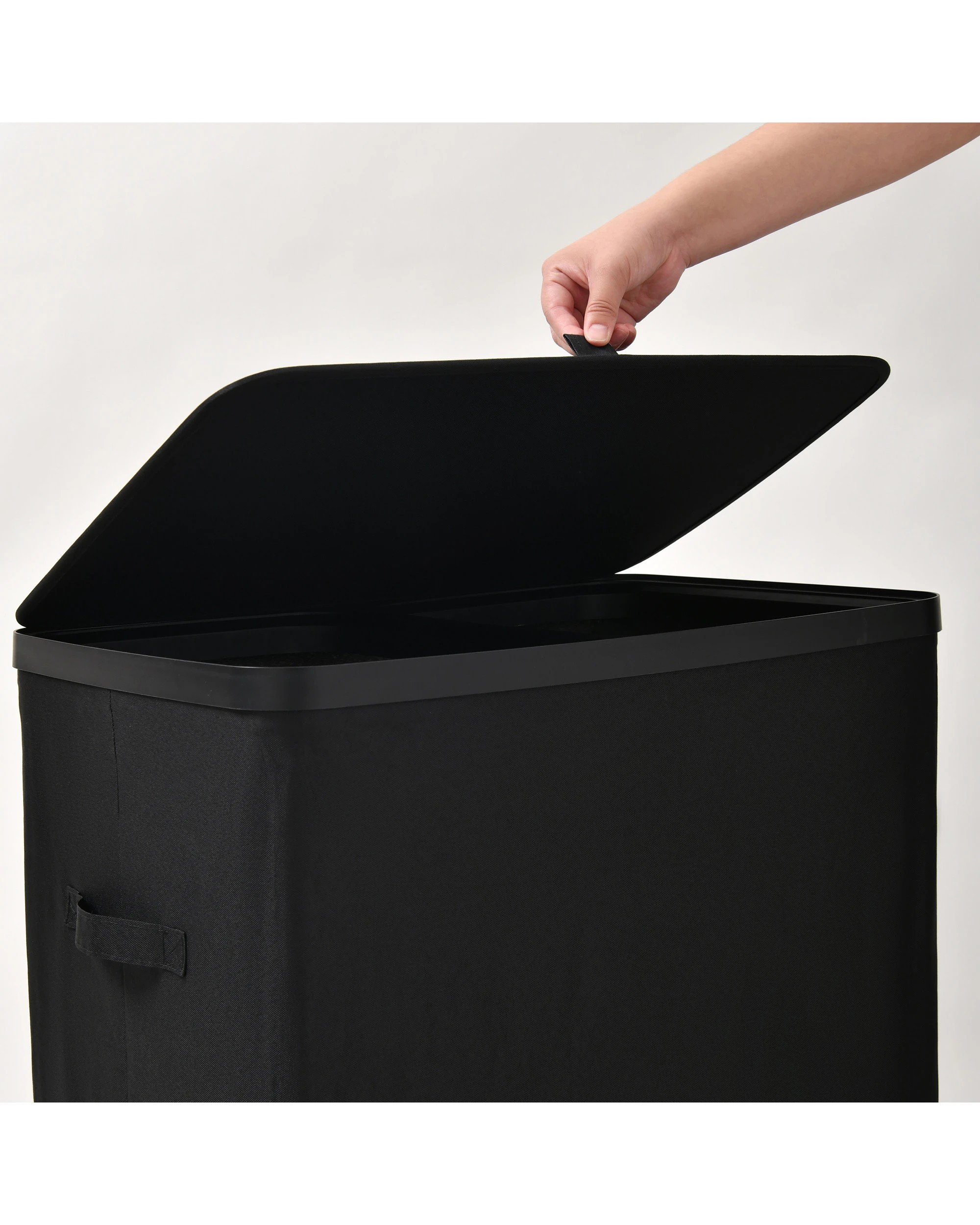 9 Sherwood Voyager 2-Section Laundry Hamper 100L Faux Linen 56x40x67cm - Black, 9 of 9