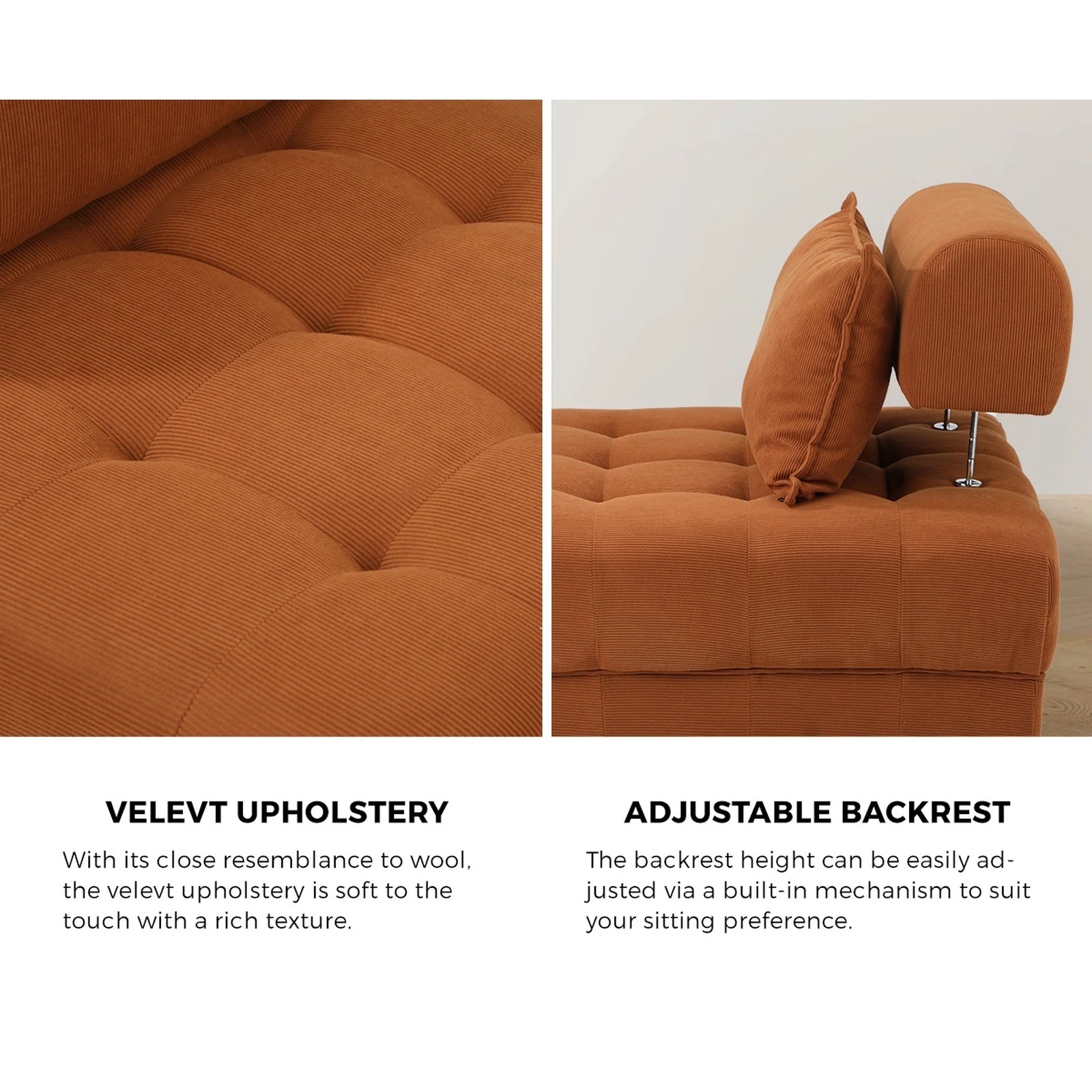 5 Oikiture 2 Seater Velvet Modular Sofa & Ottoman Set Armless Tofu Back
 - Brown - Brown, 5 of 7