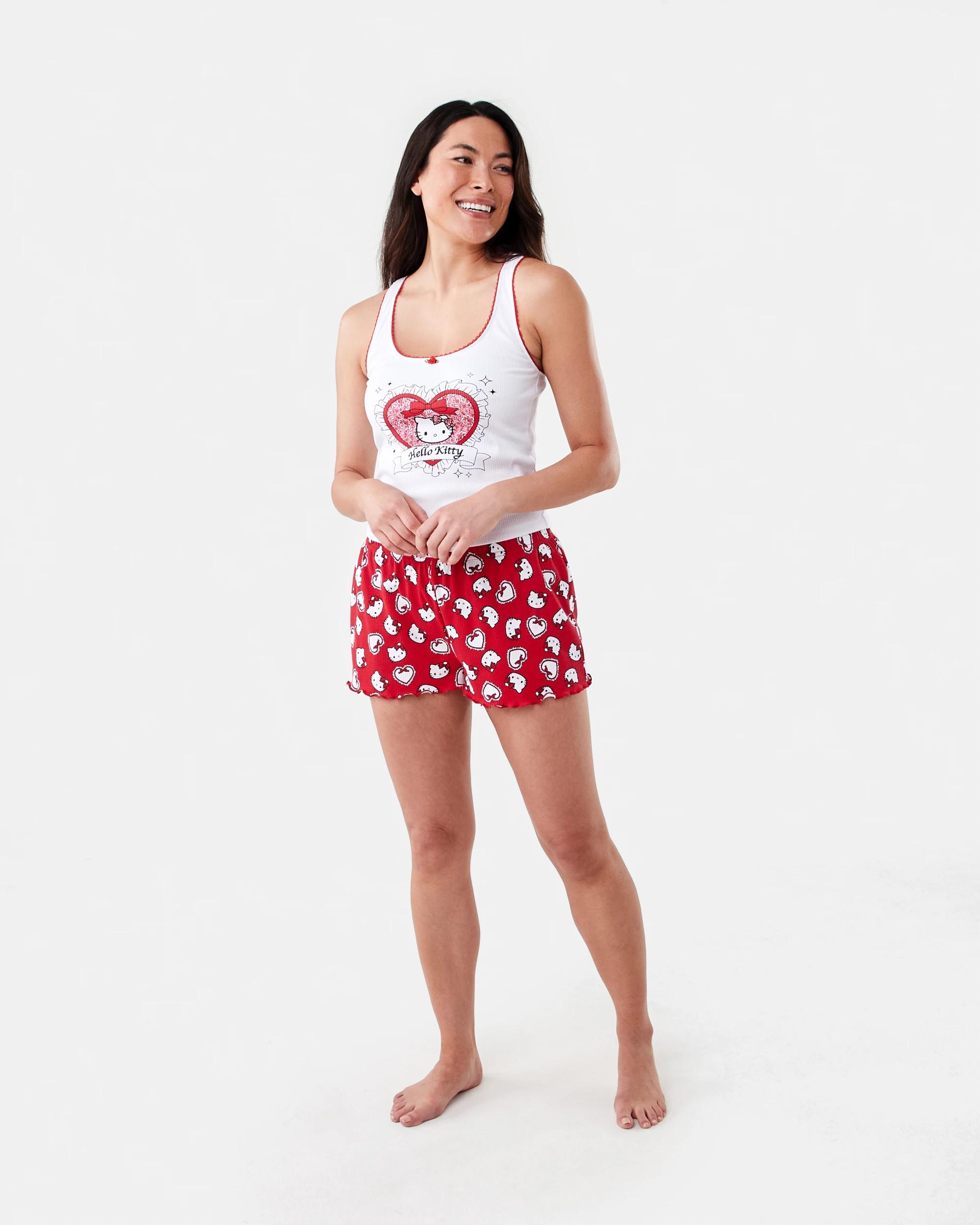 10 Hello Kitty License Sleeveless Rib Lace Trim Tank and Shorts Pyjama Set Hk Heart, 10 of 10