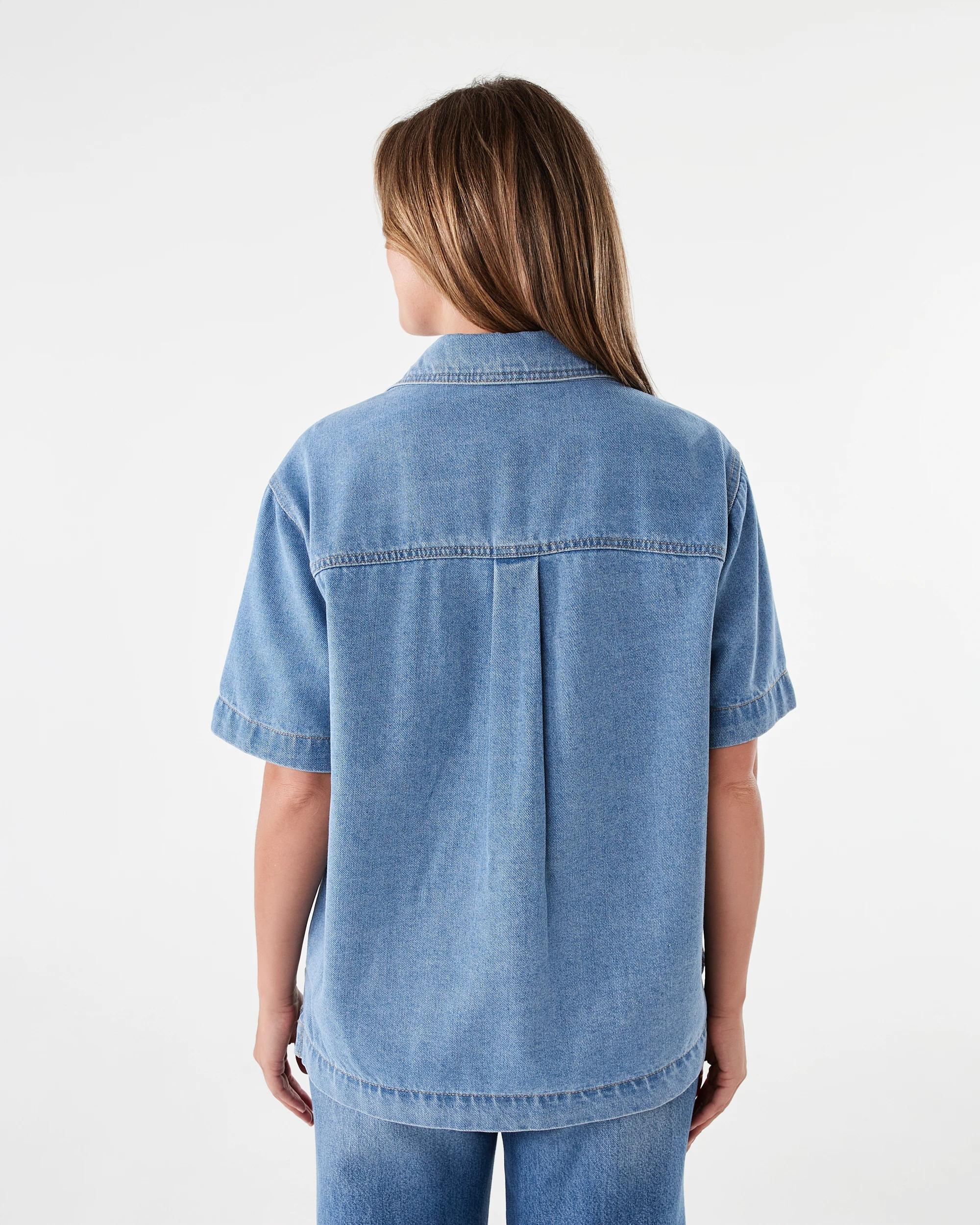 3 Short Sleeve Denim Shirt Light Wash, 3 of 7
