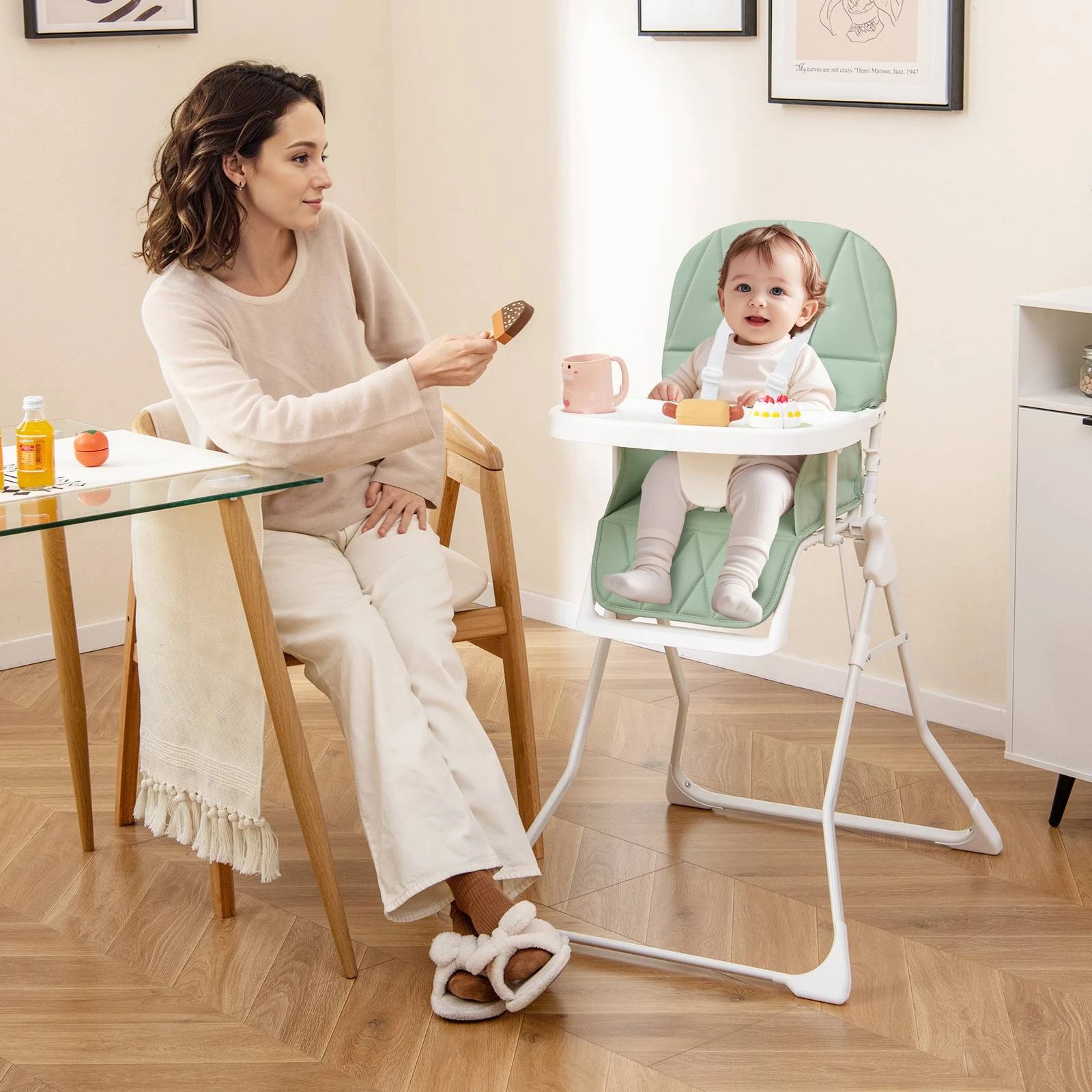 3 Costway Foldable Baby High Chair Portable Feeding Highchair - Green, 3 of 3