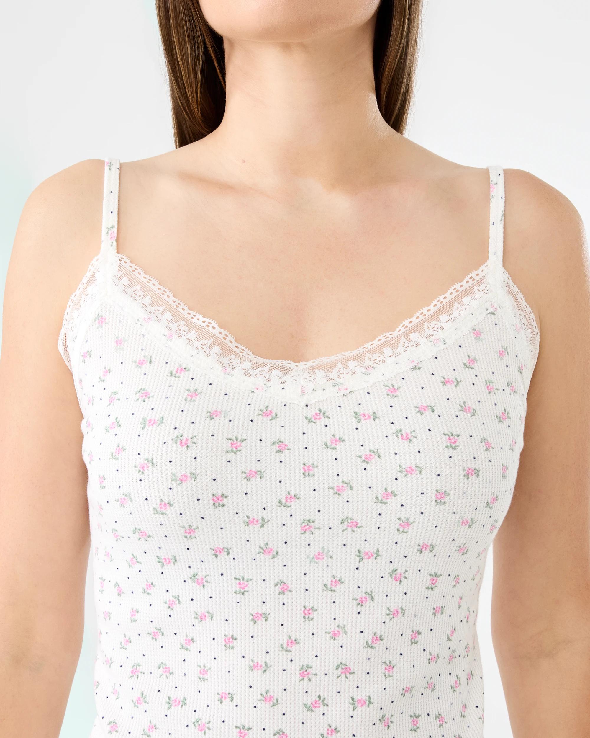 5 Lace Trim Waffle Cami Rose Spot, 5 of 7