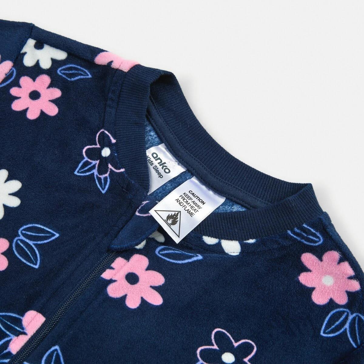 8 Fleece All-In-One Sleepsuit Nvy Flwr, 8 of 9