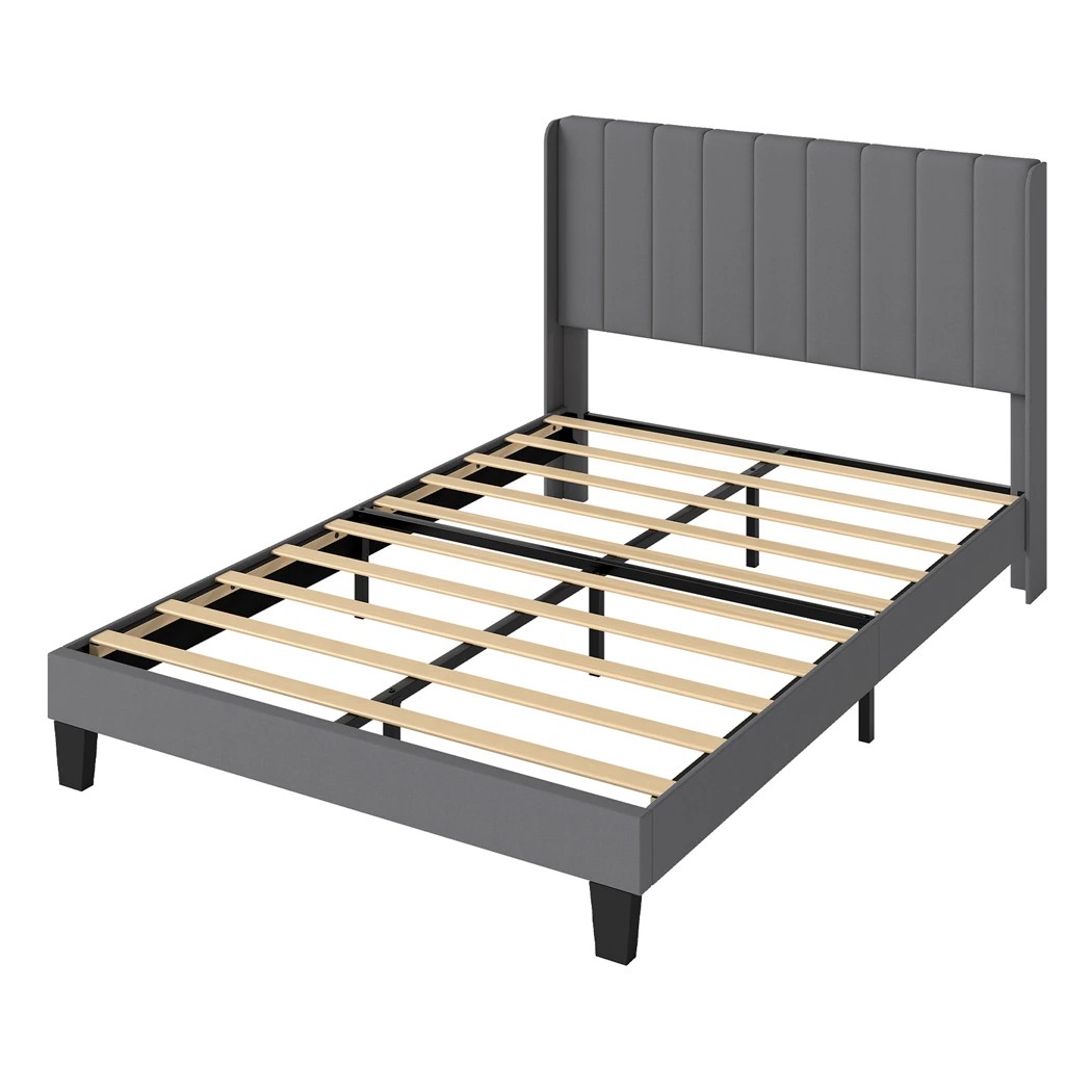 1 Levede Queen Size Bed Frame Upholstered Platform Grey, 1 of 8