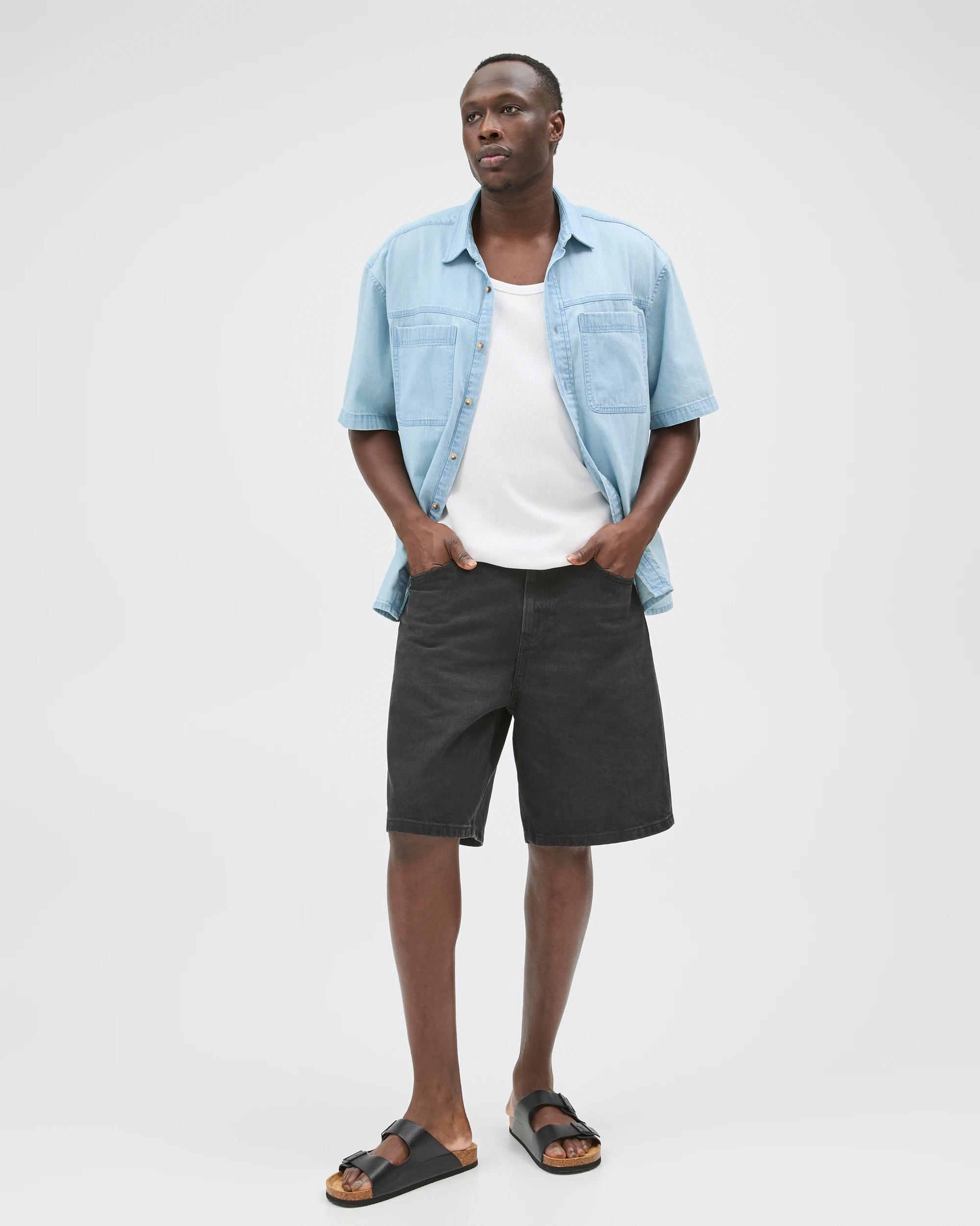 1 Commons Plain Boxy Fit Denim Shirt MID BLUE, 1 of 7