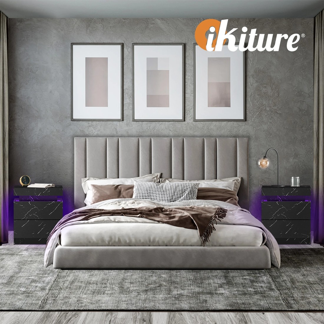 7 Oikiture Bedside Table 2 Drawers Led Side Nightstand Marble Effect
 - Black, 7 of 10