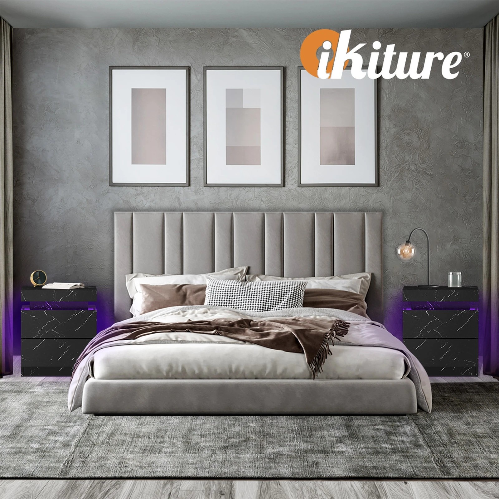 7 Oikiture Bedside Table 2 Drawers Led Side Nightstand Marble Effect
 - Black, 7 of 10