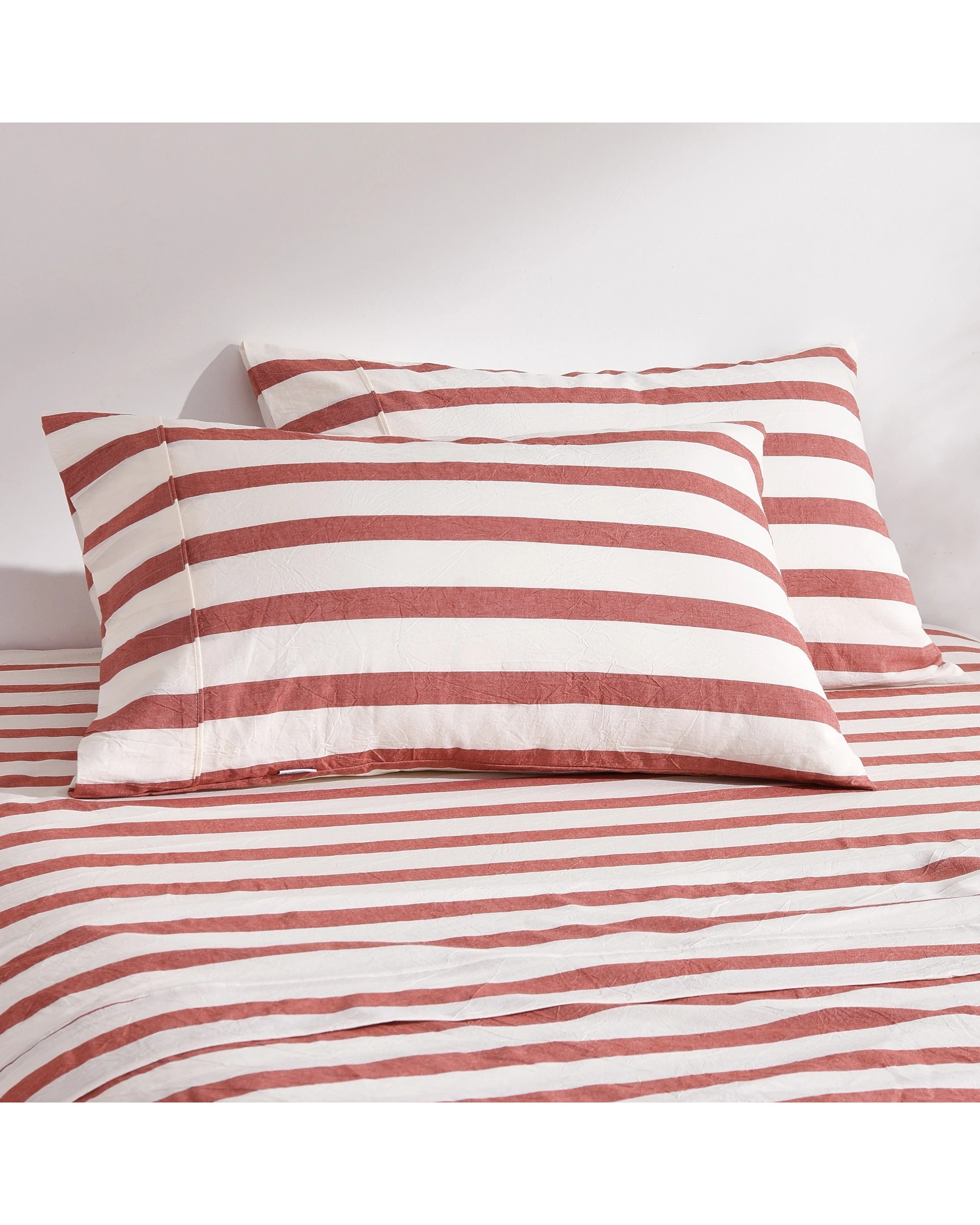 2 Dreamaker Cove Yarn Dyed Washed Cotton Striped Sheet Set - Single Bed - Rust, 2 of 7
