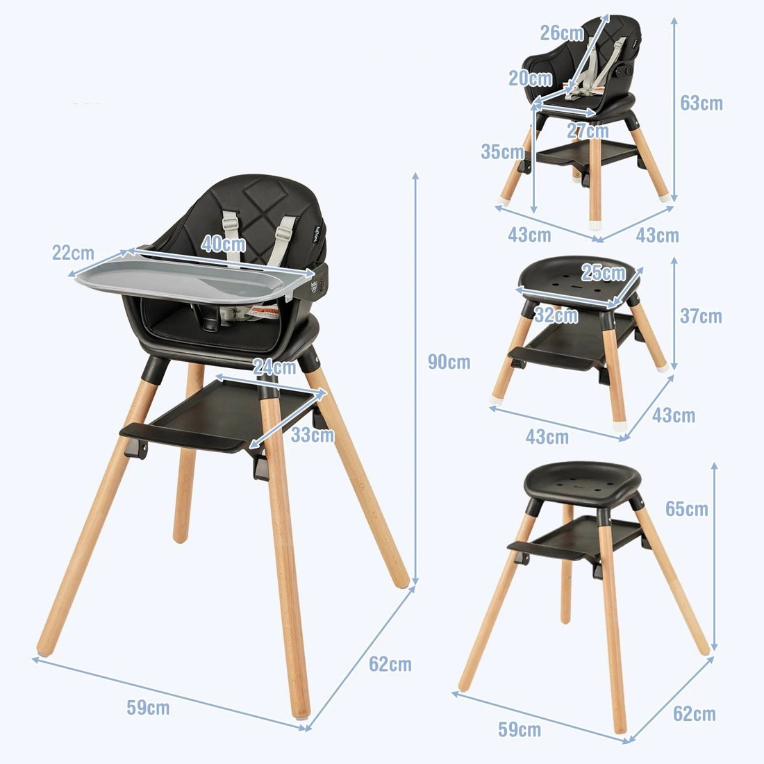 2 Costway High Chair Wooden Dining Seat Black, 2 of 2