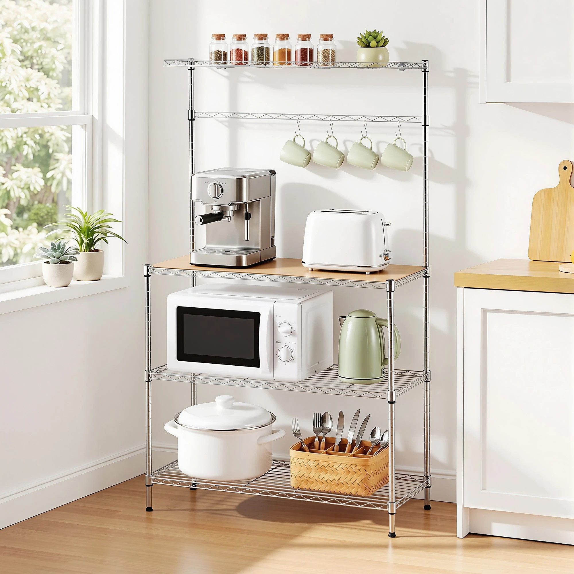 8 Artiss 4-Tier Metal Kitchen Rack Shelf Silver Storage Shelves Organizer Freestanding Microwave Stand - Silver, 8 of 9