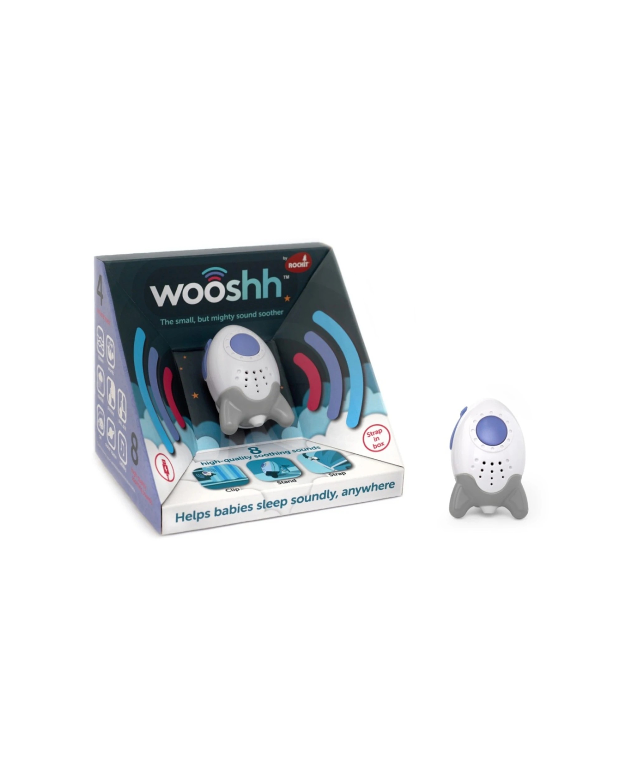 1 Rockit Wooshh Sound Machine USB Rechargeable With 8 Soothing Sounds - White, 1 of 3