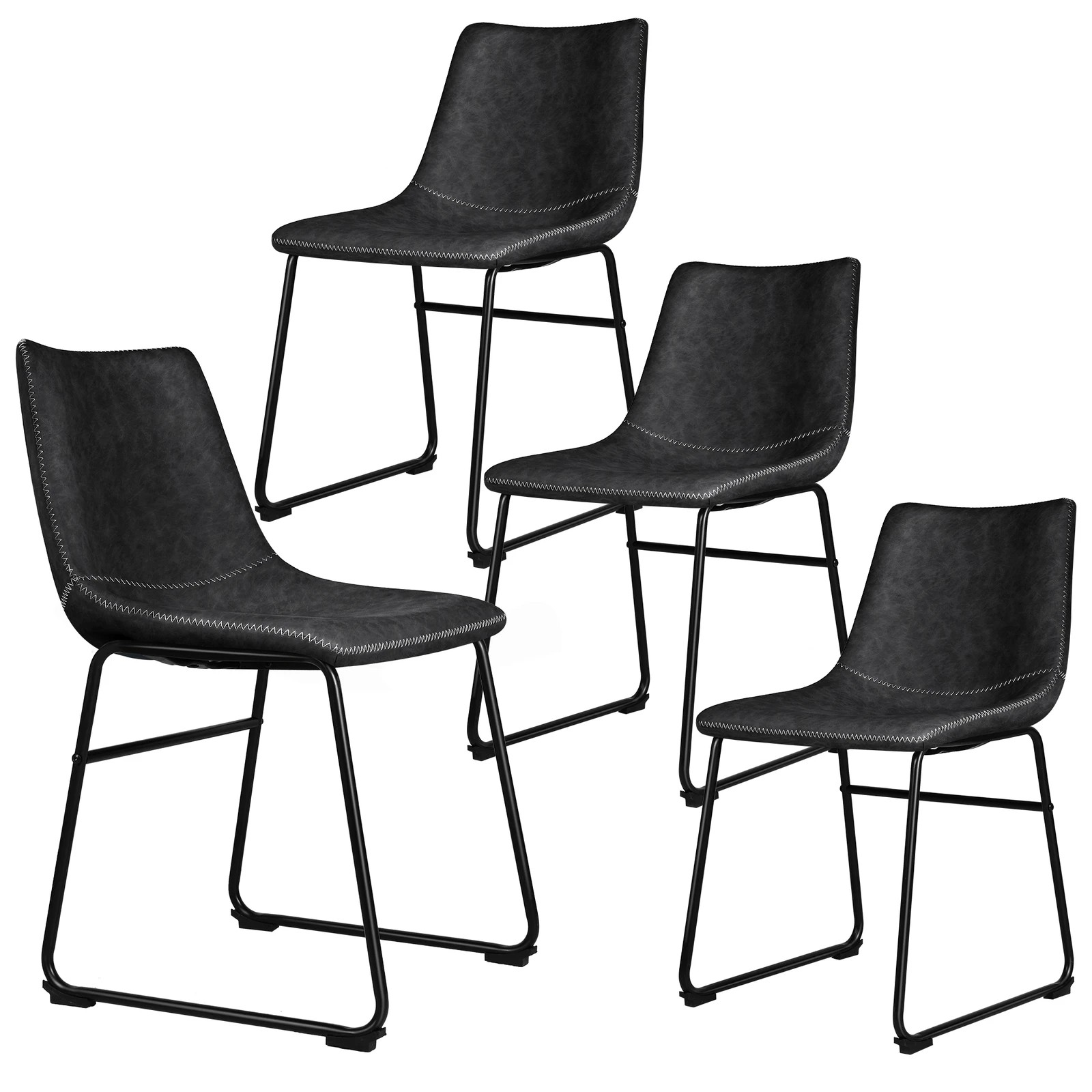1 Alfordson 4x Dining Chairs Kitchen Lounge Cafe Seat Retro PU Leather - Black, 1 of 8