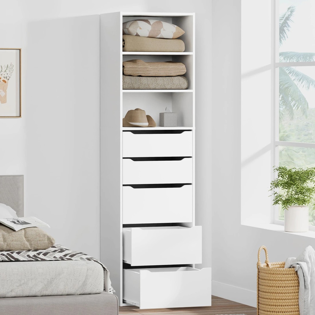 2 Alfordson Wardrobe Clothes Storage Cabinet Closet Organizer 5 Drawers - White, 2 of 10