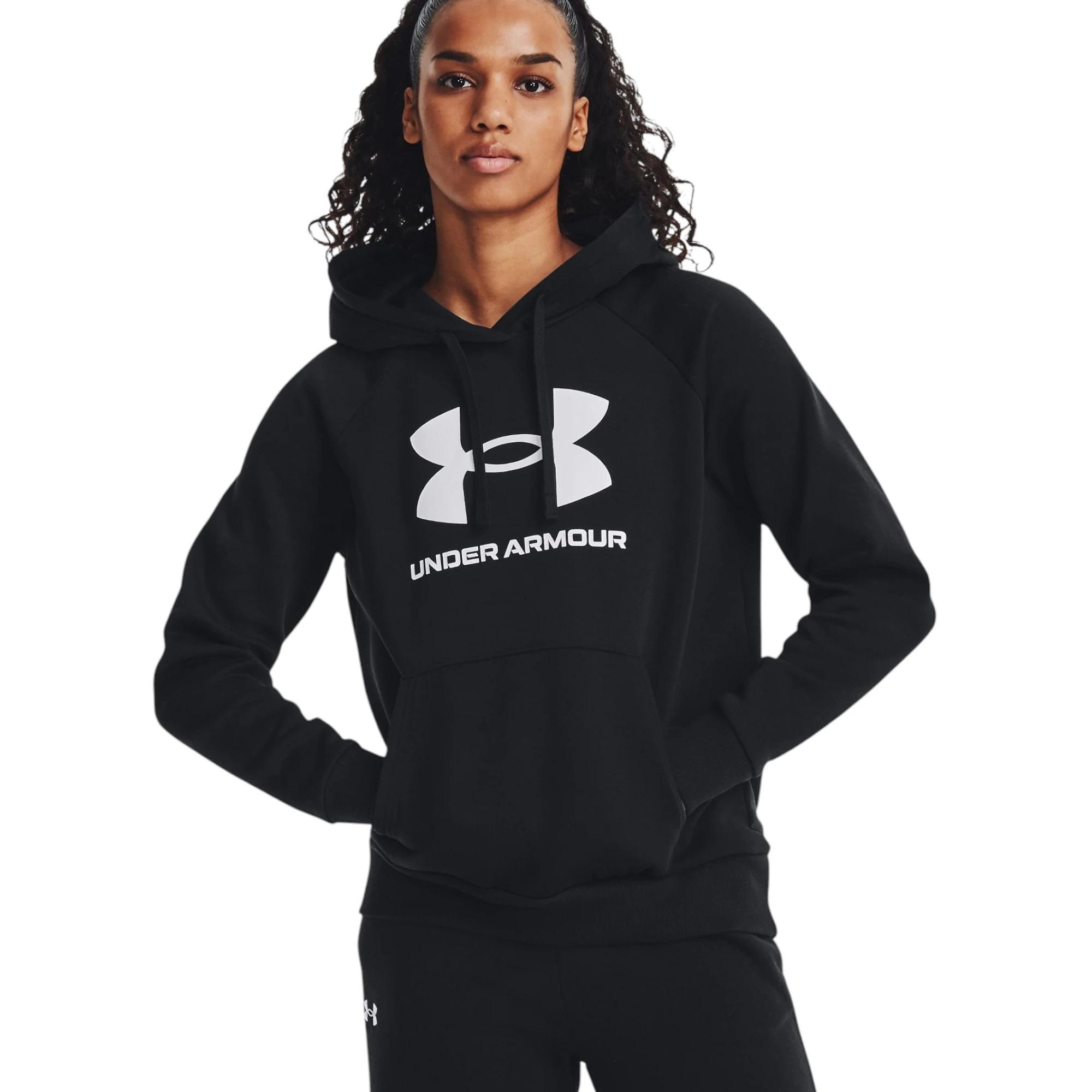 2 Under Armour Womens Rival Fleece Black/ White Big Logo Hoodie BLACK, 2 of 6