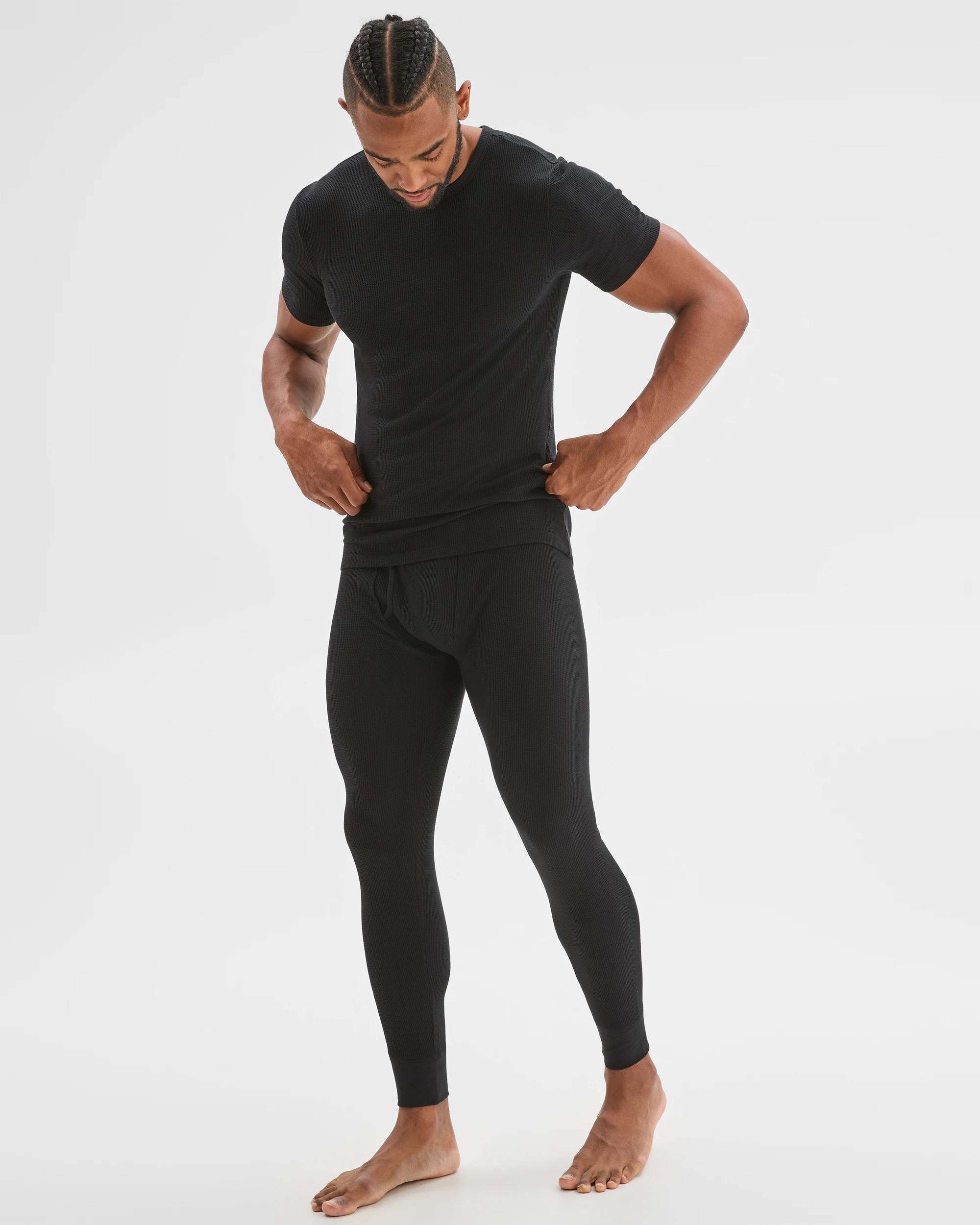 1 Maxx Australian Cotton Blend Waffle Thermal Pants BLACK, 1 of 5