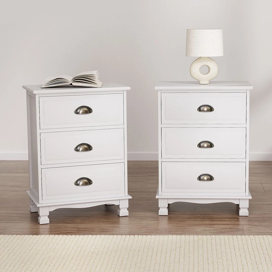 8 Artiss 2x Bedside Table 3 Drawers Vintage - White, 8 of 8