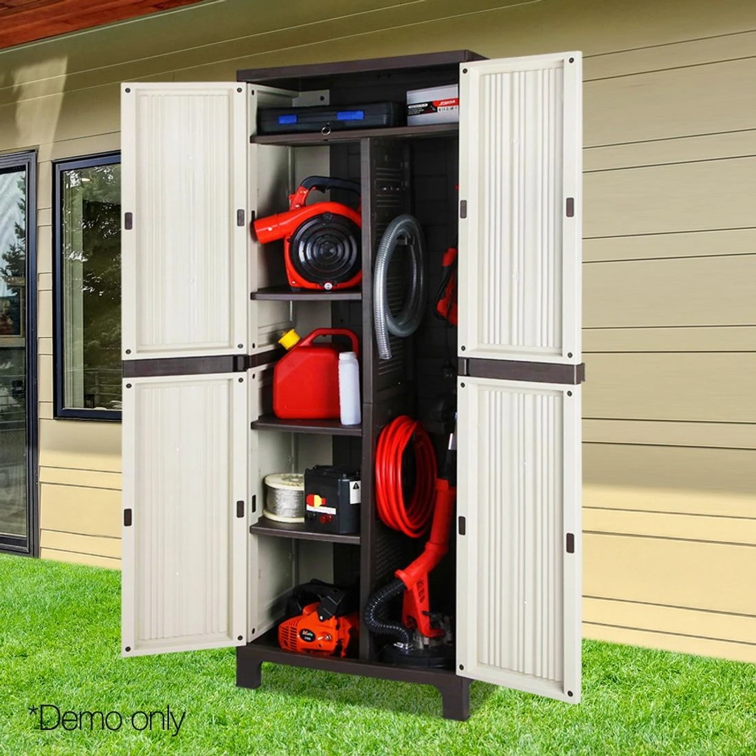 10 Gardeon Outdoor Storage Cabinet Box 173cm Lockable Cupboard Sheds Garage Adjustable - Beige, 10 of 10