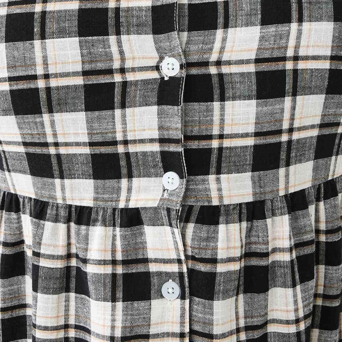 6 Curve Short Sleeve Smock Check Dress Chk Blk S, 6 of 9