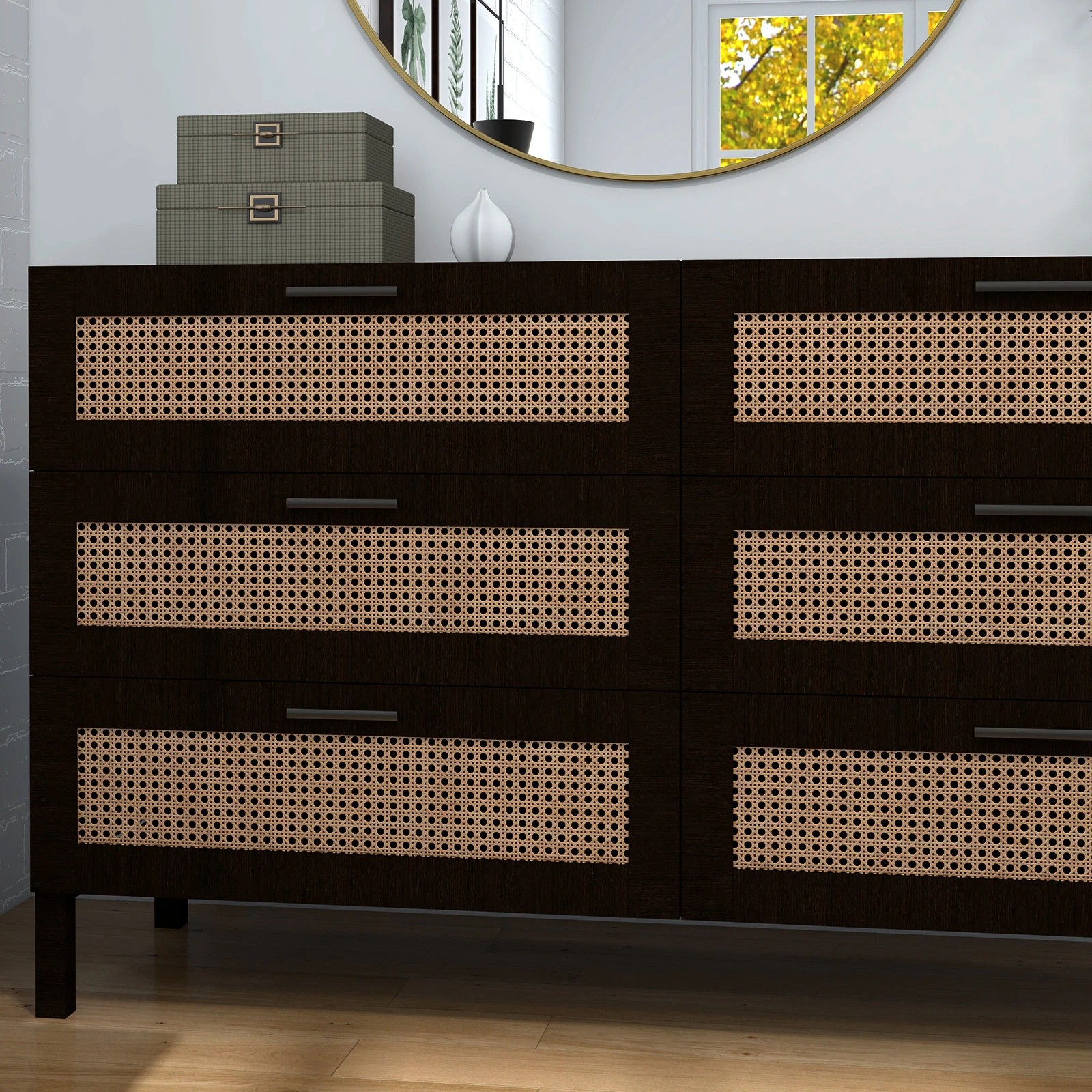 3 Casa Decor Tulum Rattan 6 Chest of Drawers Cabinet Bedroom Storage Tallboy - Black - Black, 3 of 9