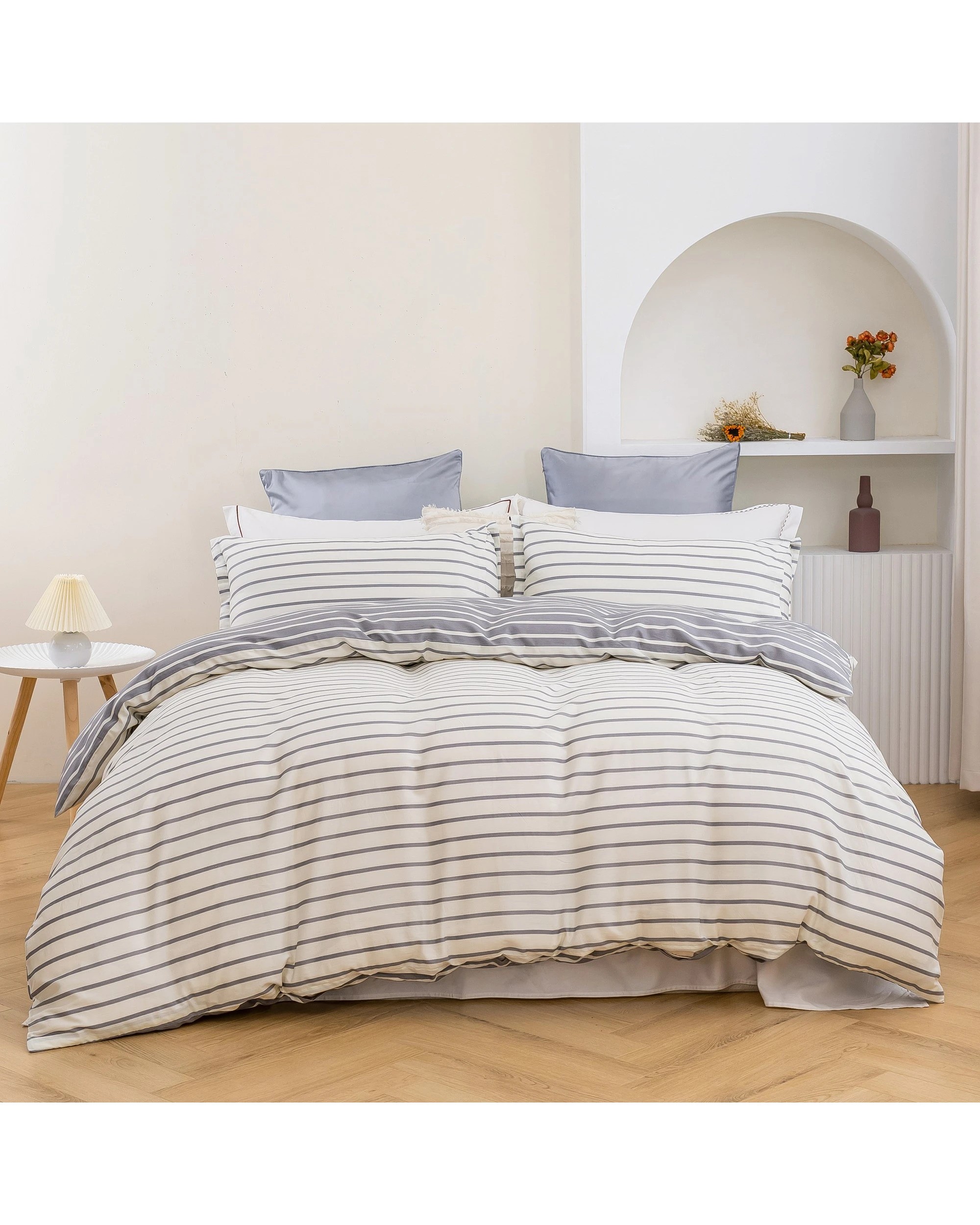 2 Dreamaker Miller Stripe 100% Cotton Reversible Quilt Cover Set - King Bed - Grey, 2 of 6