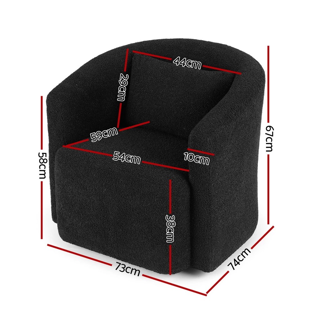 2 Artiss Swivel Chair Round Armchair Sherpa Fleece - Black, 2 of 6