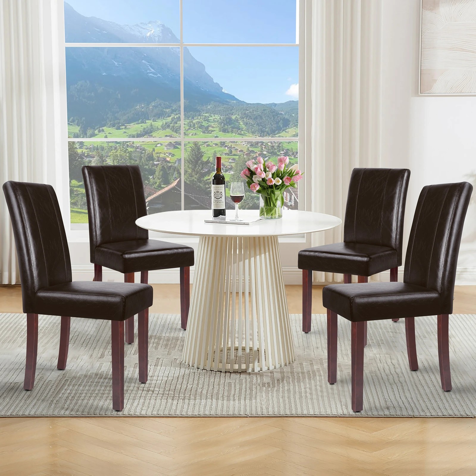 2 Alfordson 4x Dining Chairs Cafe Kitchen High-Back Chair Glossy PU Leather - Brown, 2 of 10