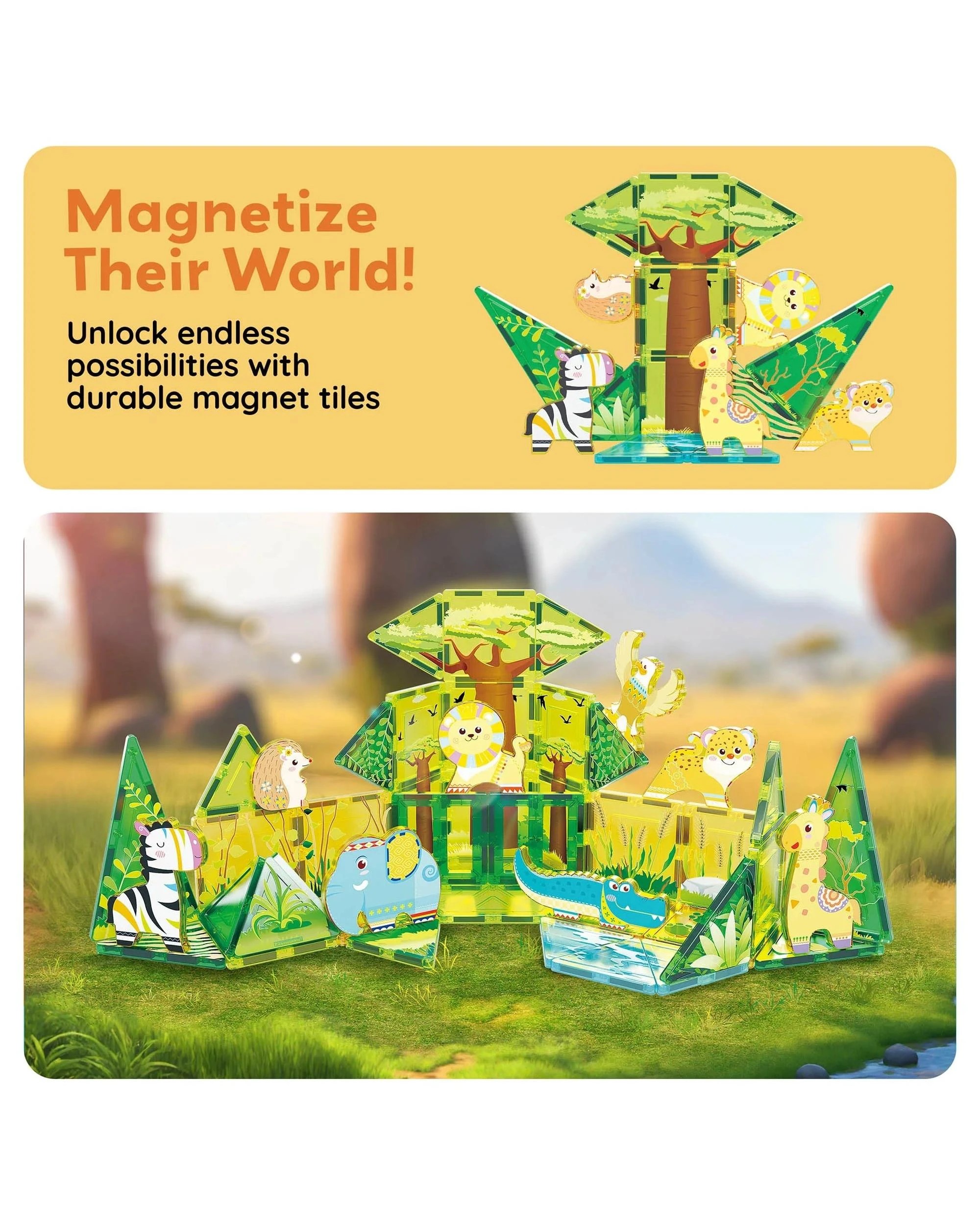 7 PicassoTiles Magnetic Tile Safari Animals Building Set 46 Pieces, 7 of 9